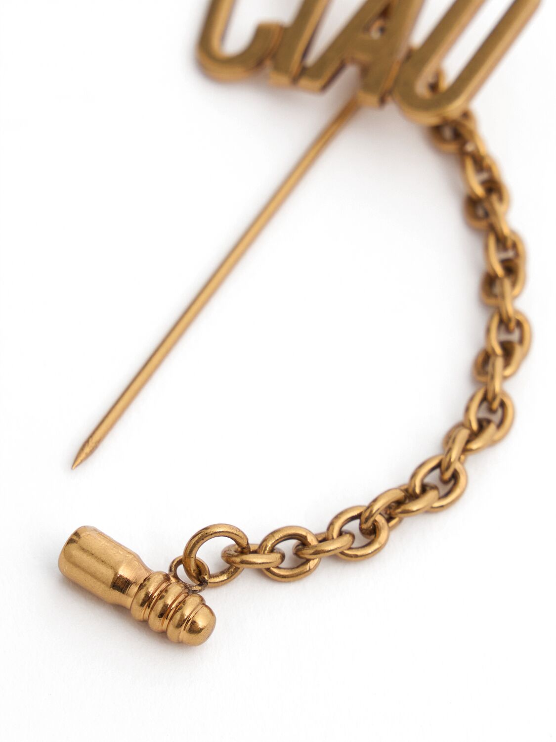 Shop Moschino Small Ciao Pin In Oro Vecchio