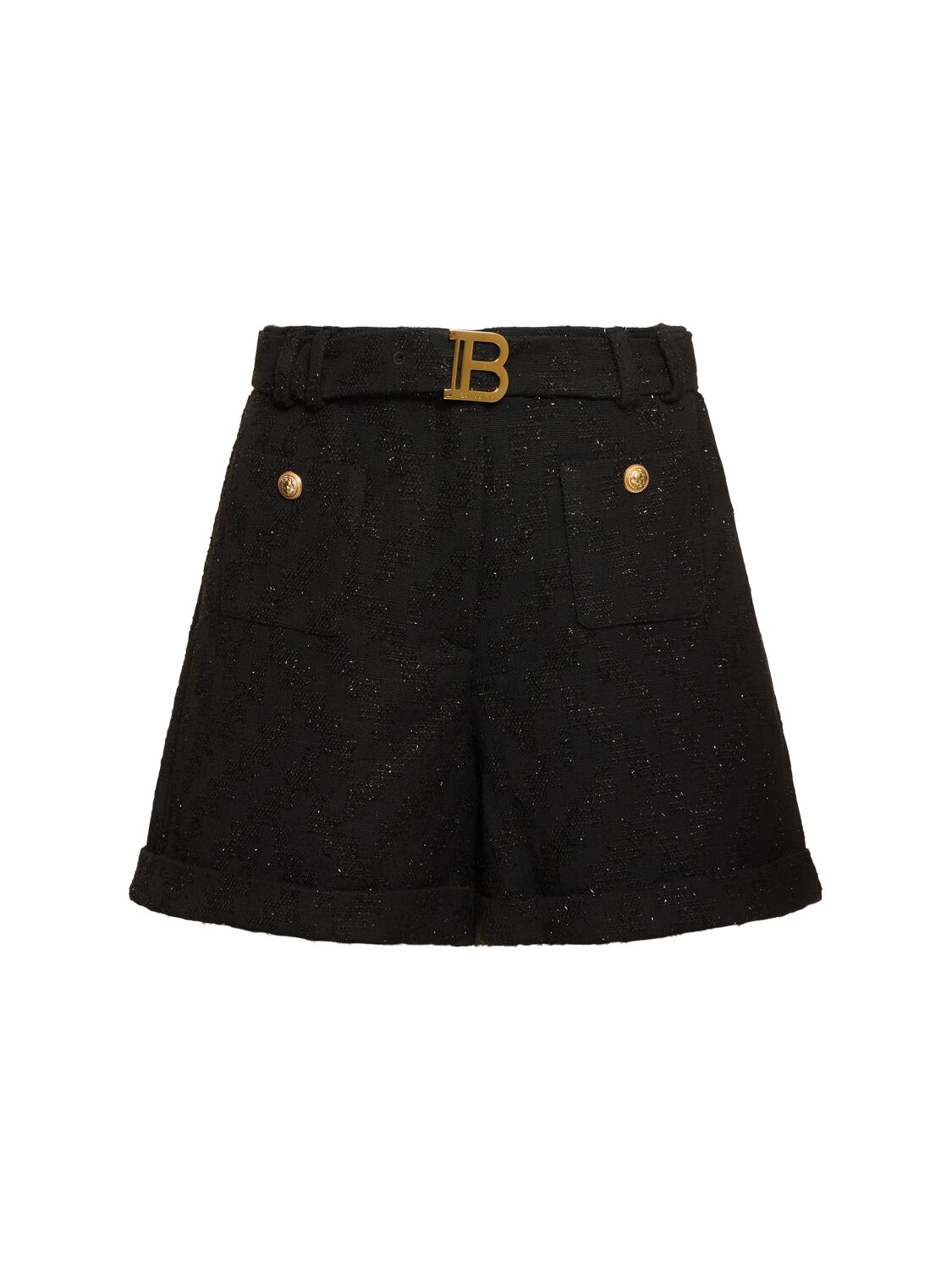 Balmain Tweed Shorts In Black/gold