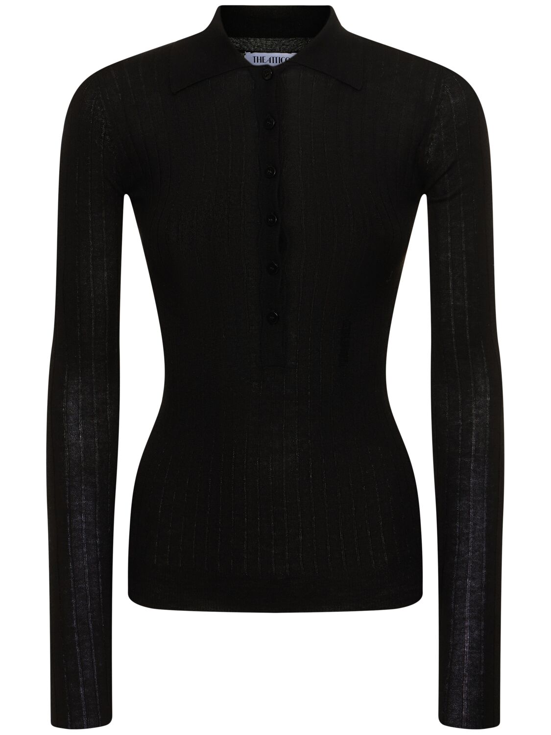 Attico Buttoned Cashmere Polo Sweater In Black