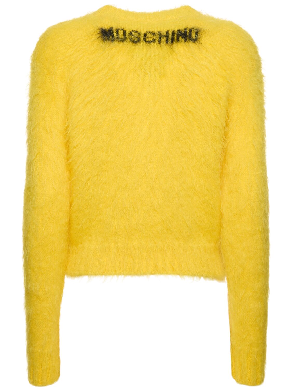 Shop Moschino Mohair Blend Knit Crewneck Sweater In Yellow