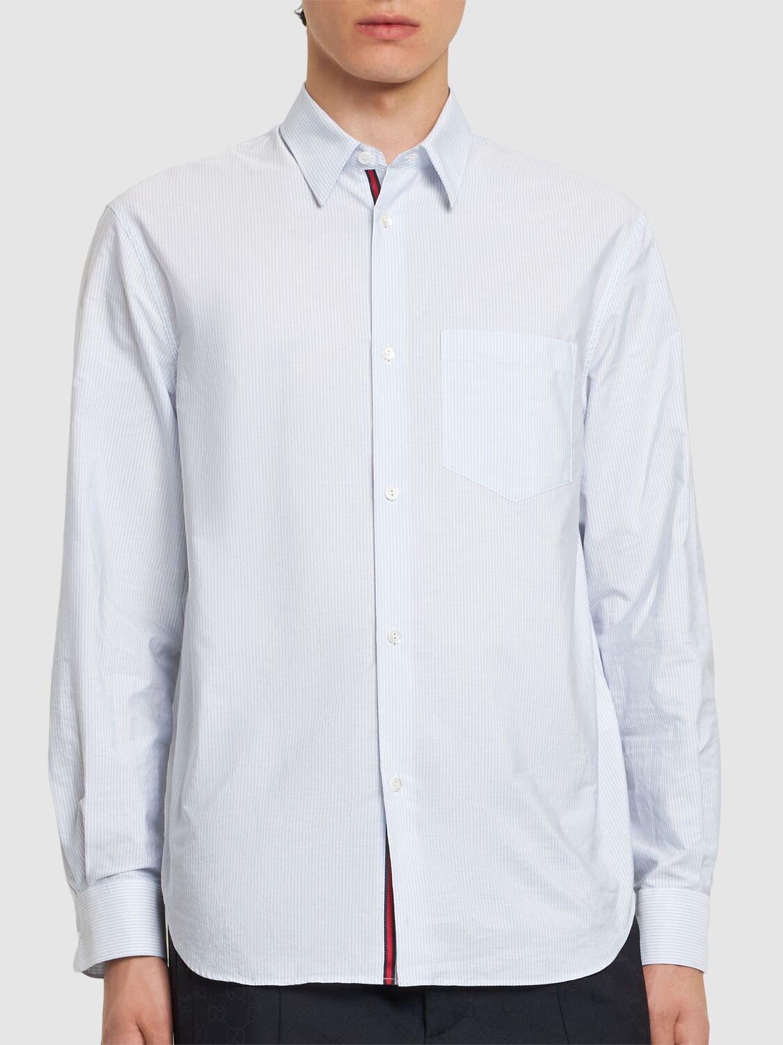 Shop Gucci Striped Cotton Poplin Shirt In White/azure