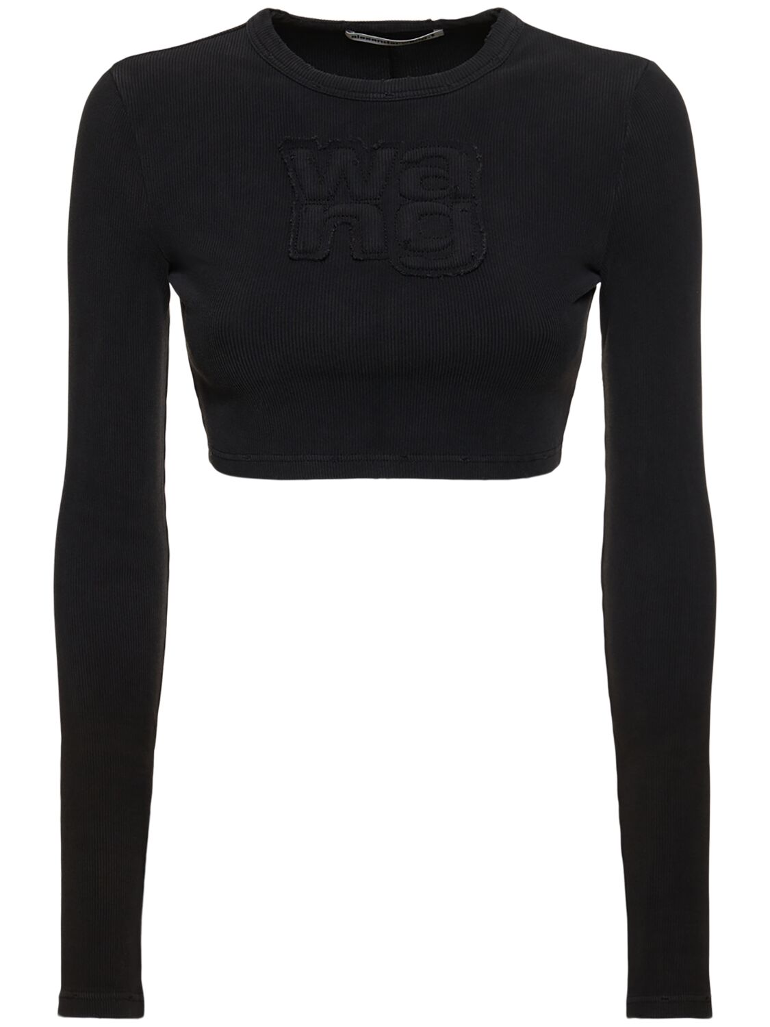 Alexander Wang Distressed Cotton Long Sleeve T-shirt In Black