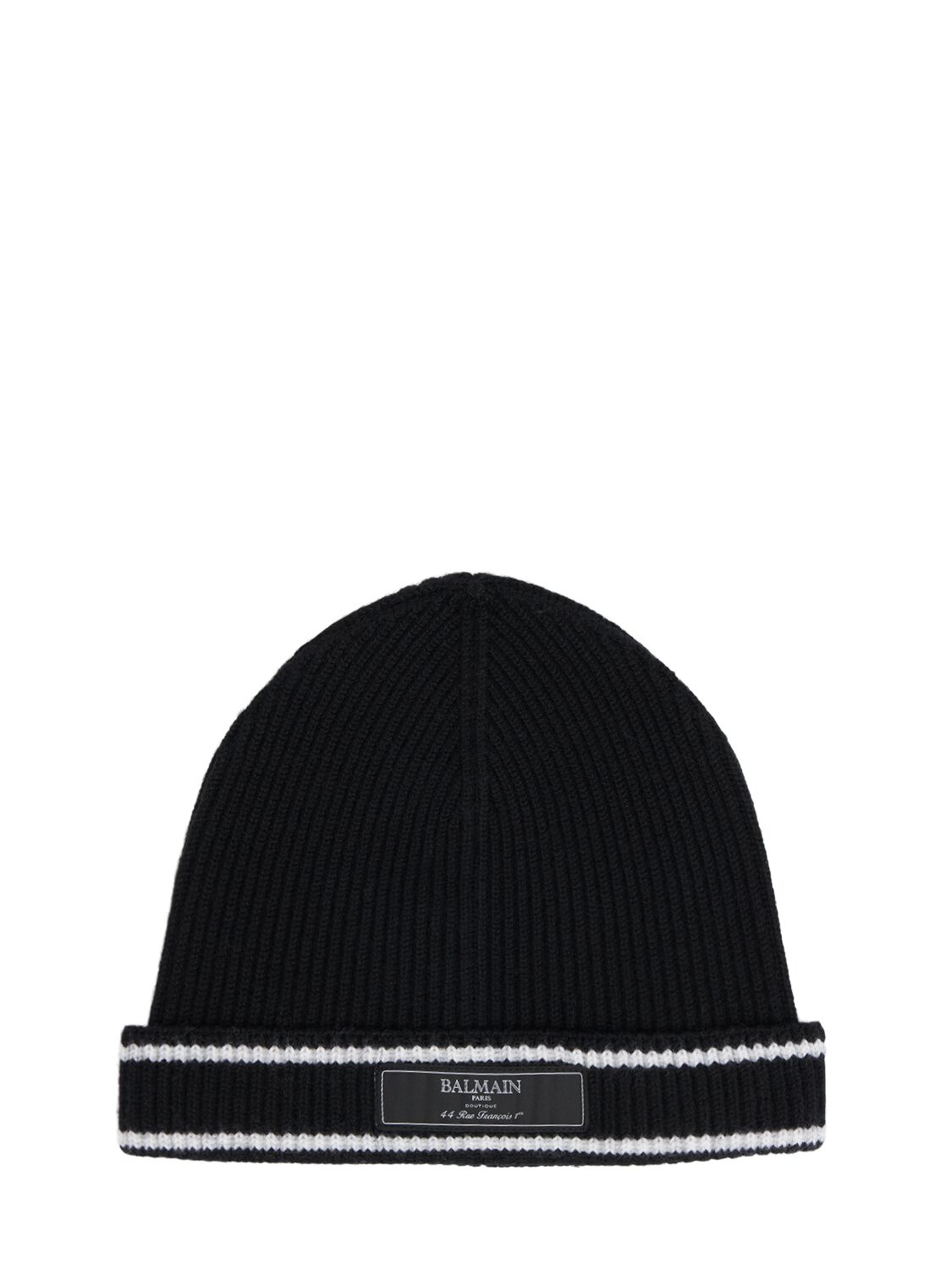 Balmain Wool Knit Beanie In Black/white