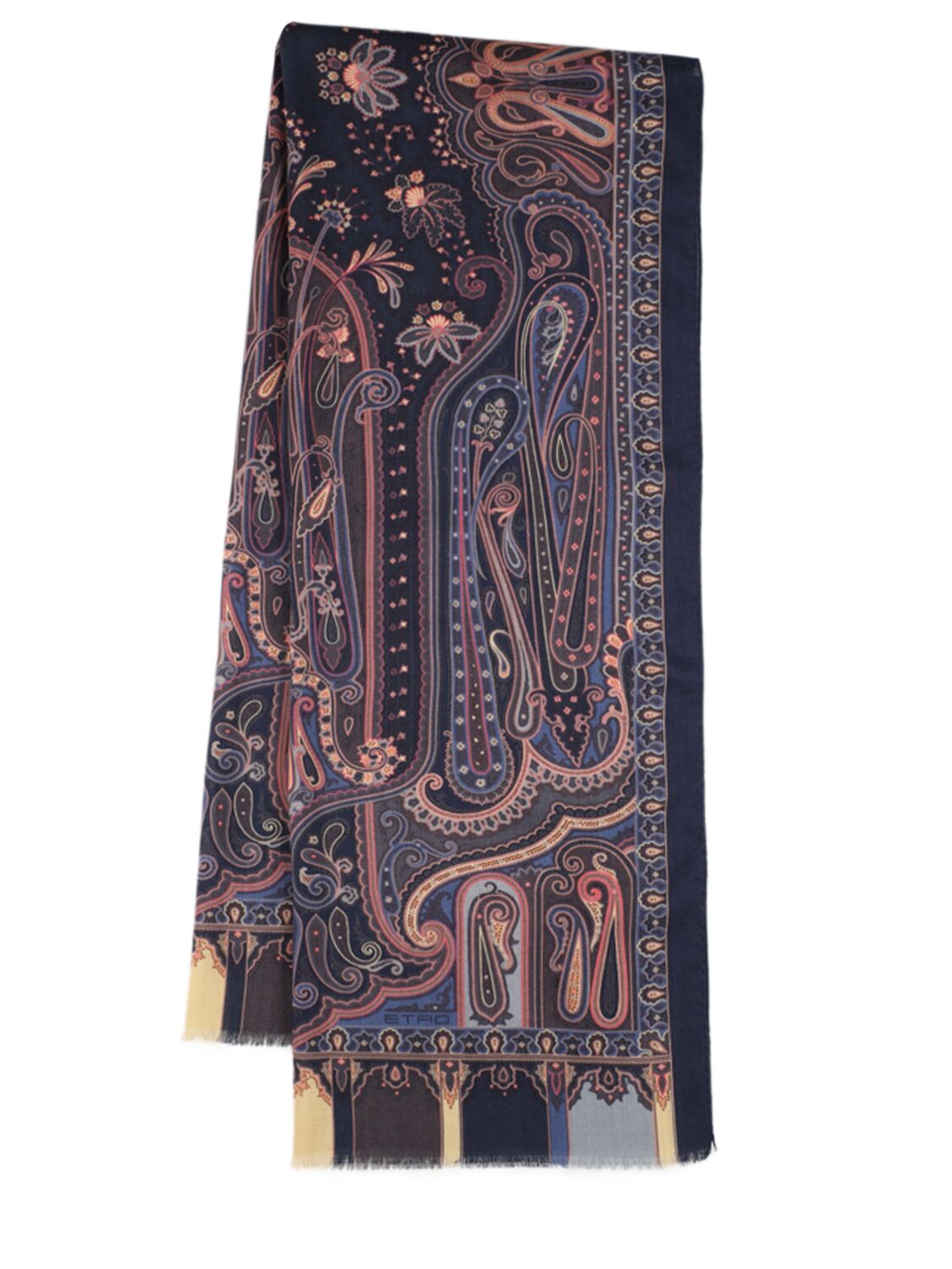 Etro Wool & Silk Scarf In Navy