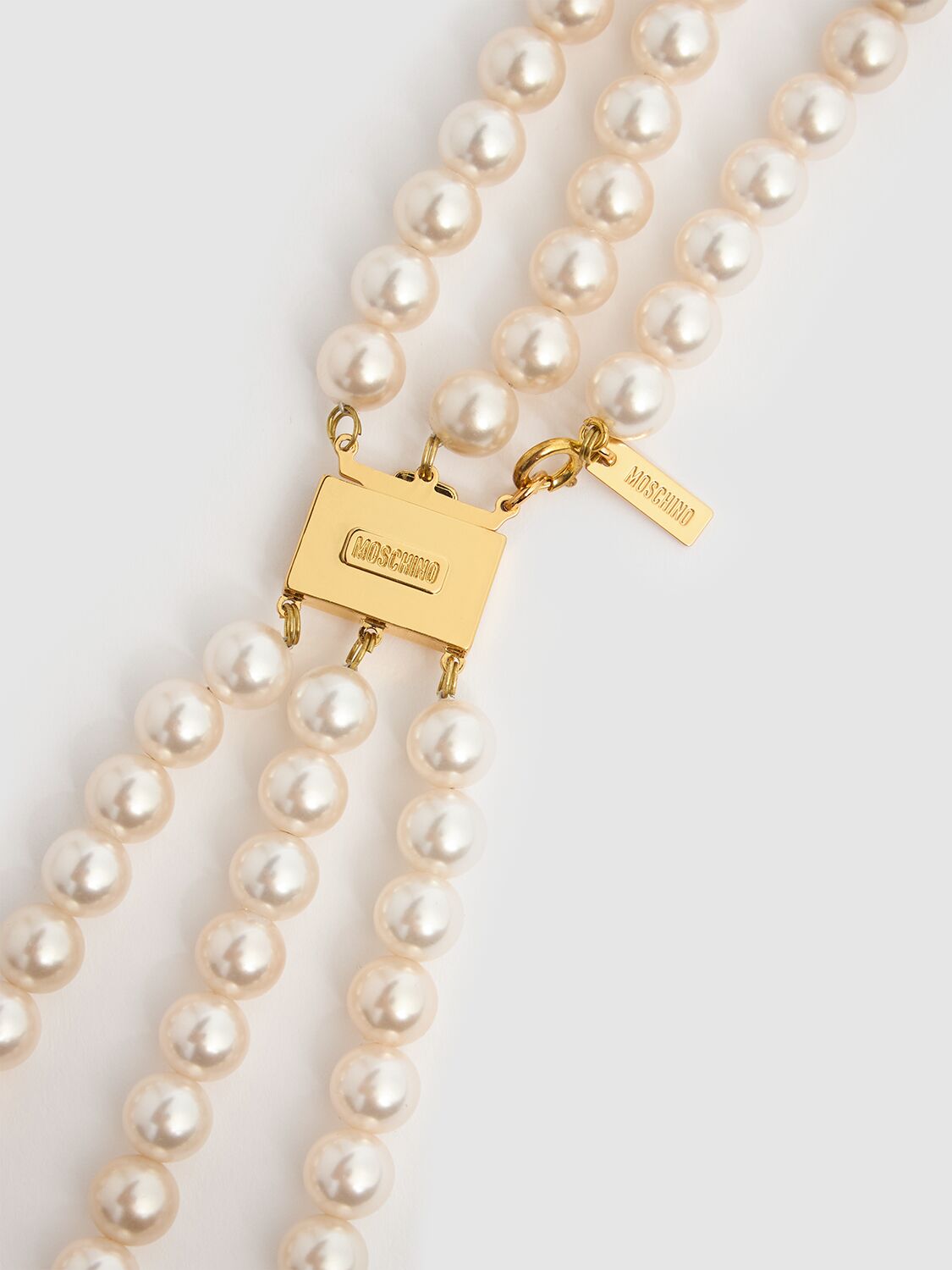 Shop Moschino Long Faux Pearl Necklace In Ivory