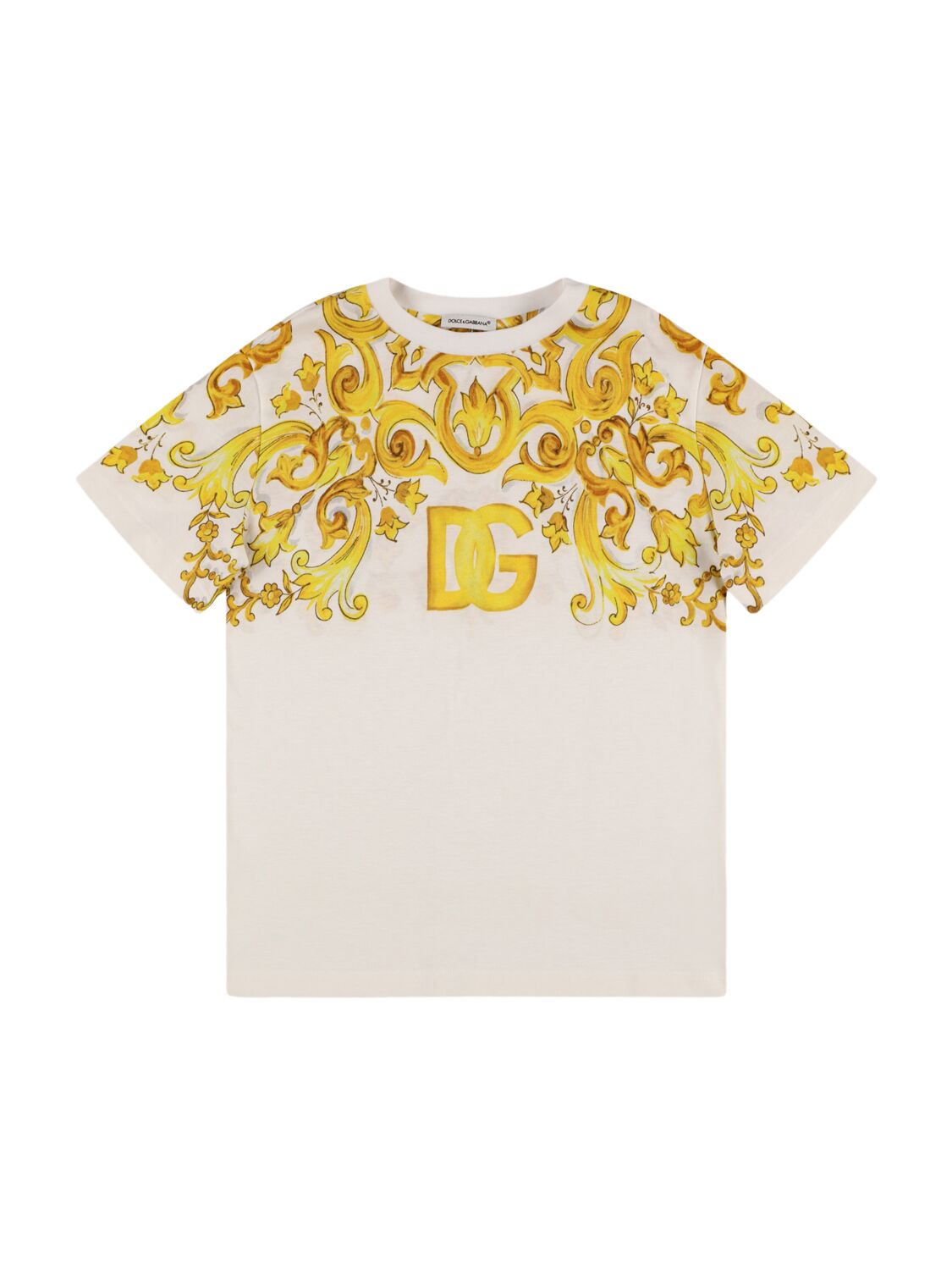 Dolce & Gabbana Maiolica Print Cotton Jersey T-shirt In Yellow/white