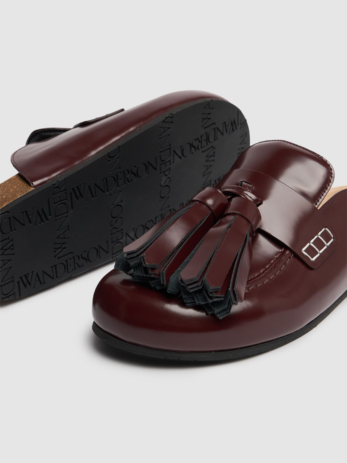 Shop Jw Anderson 15mm Chain Brushed Leather Mules In Dark Red