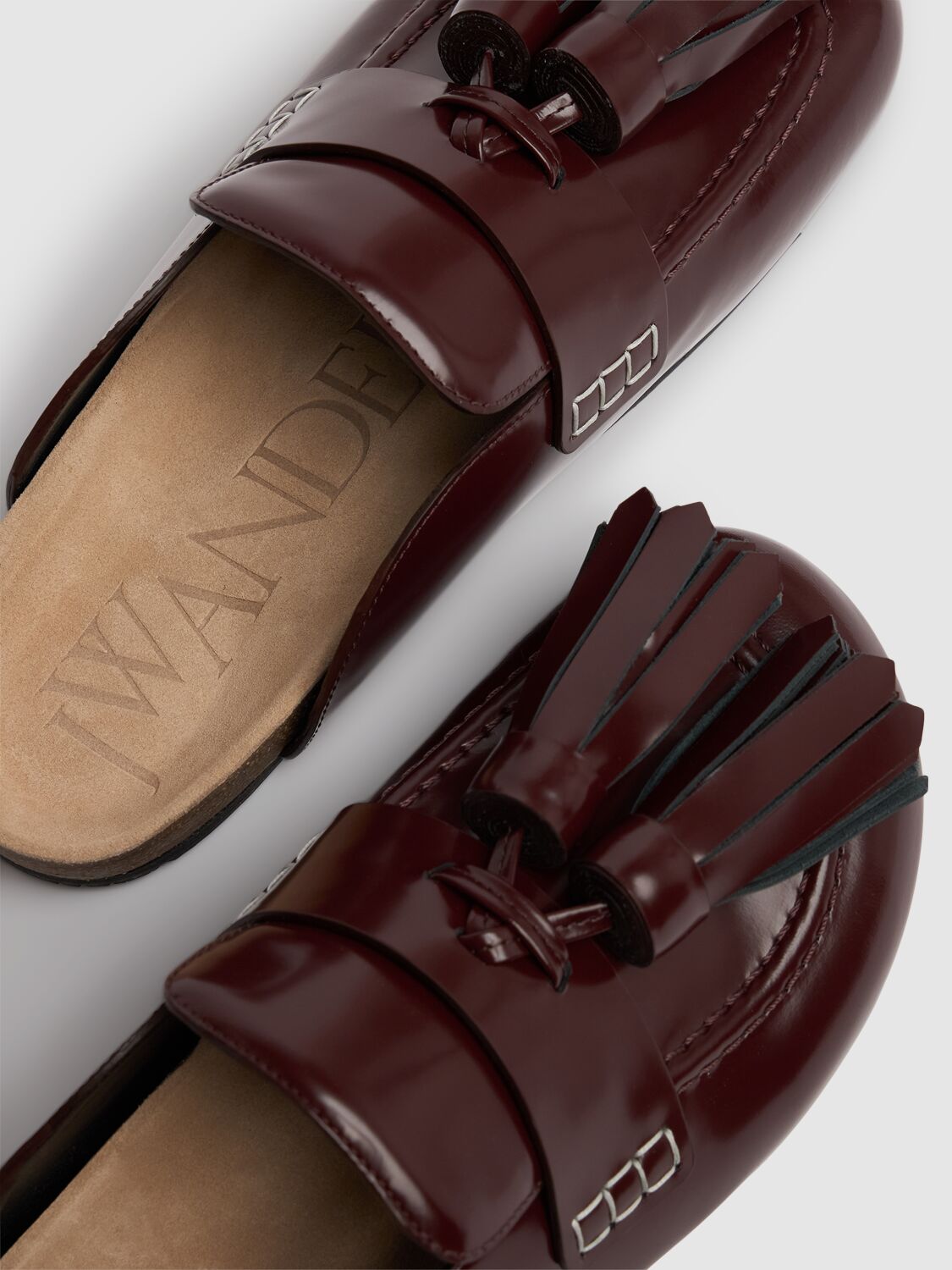 Shop Jw Anderson 15mm Chain Brushed Leather Mules In Dark Red