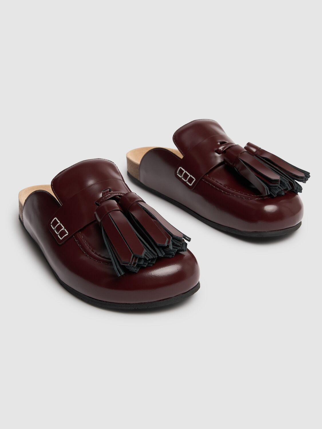 Shop Jw Anderson 15mm Chain Brushed Leather Mules In Dark Red