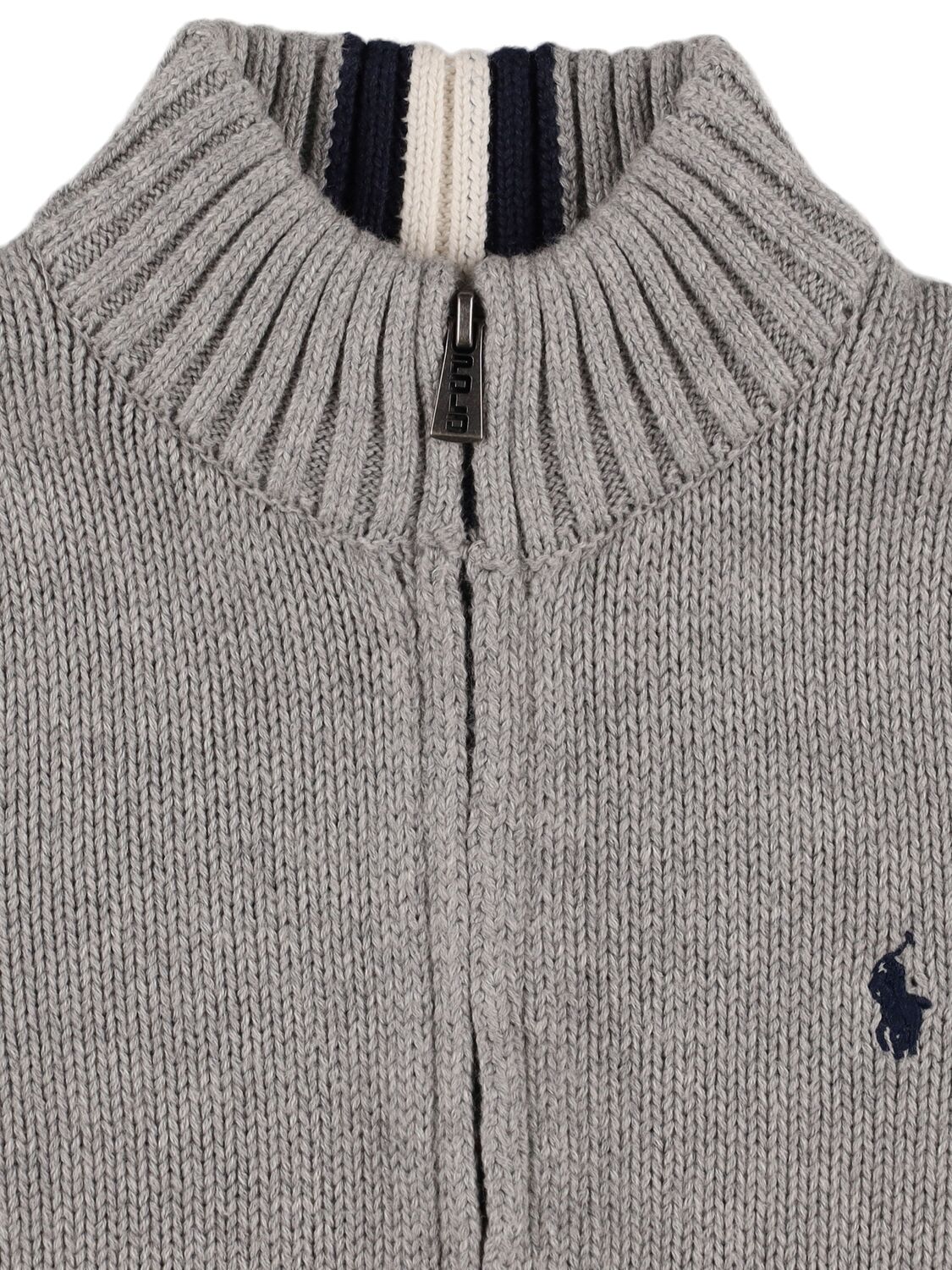 Shop Polo Ralph Lauren Embroidered Logo Cotton Knit Cardigan In Grey