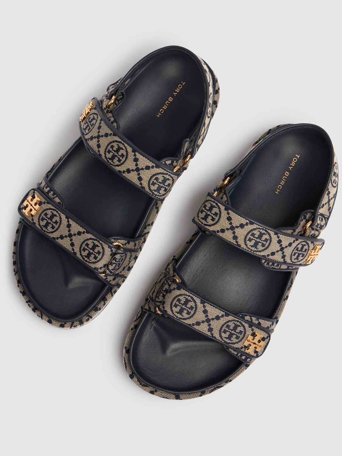 Tory Burch 35mm T Mono Kira Sport Jacquard Sandals In Navy