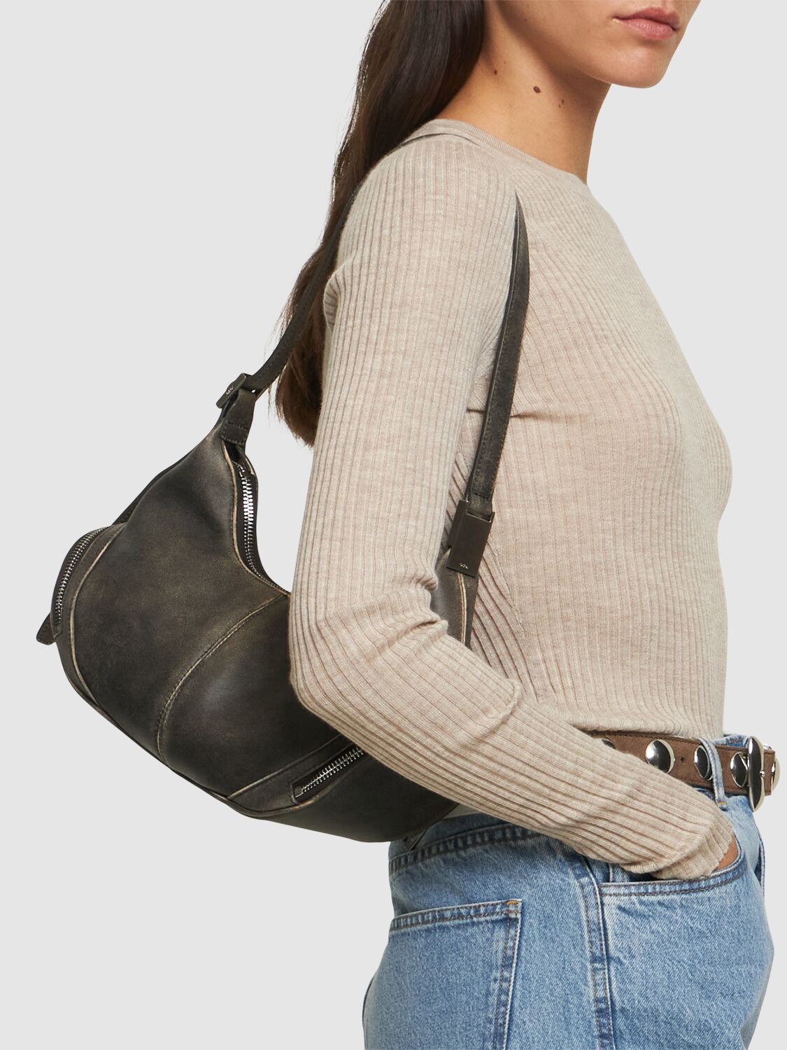 Shop Osoi Cargo Hobo Leather Shoulder Bag In Vintage Brown