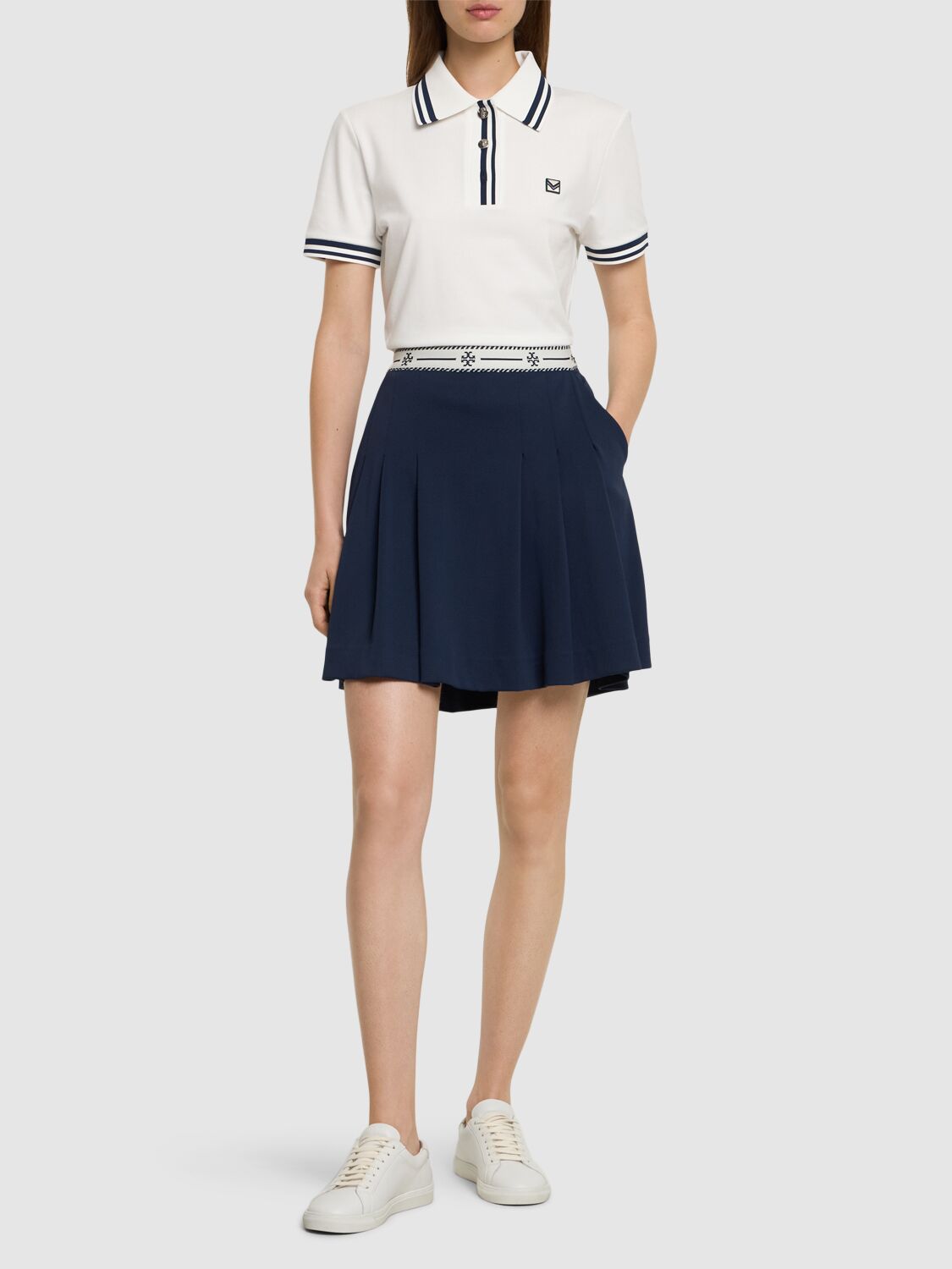 Shop Tory Sport Logo Tape Nylon Golf Pleated Mini Skirt In Navy