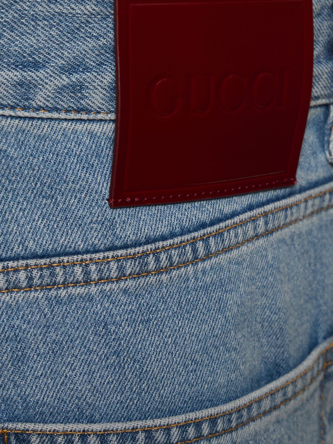 Shop Gucci New Tapered Cotton Denim Jeans In Blue