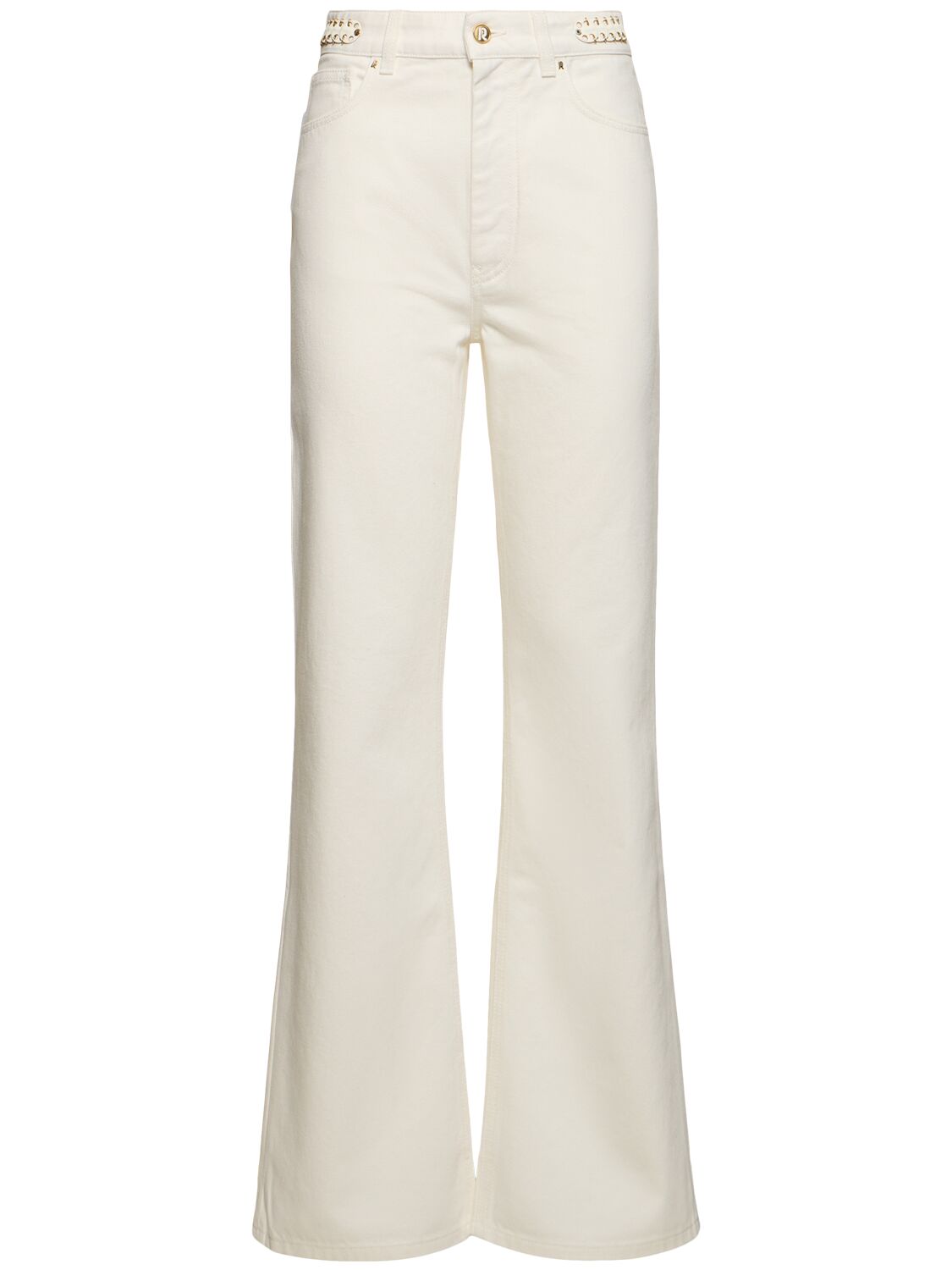 Rabanne Embellished High Rise Straight Jeans In White