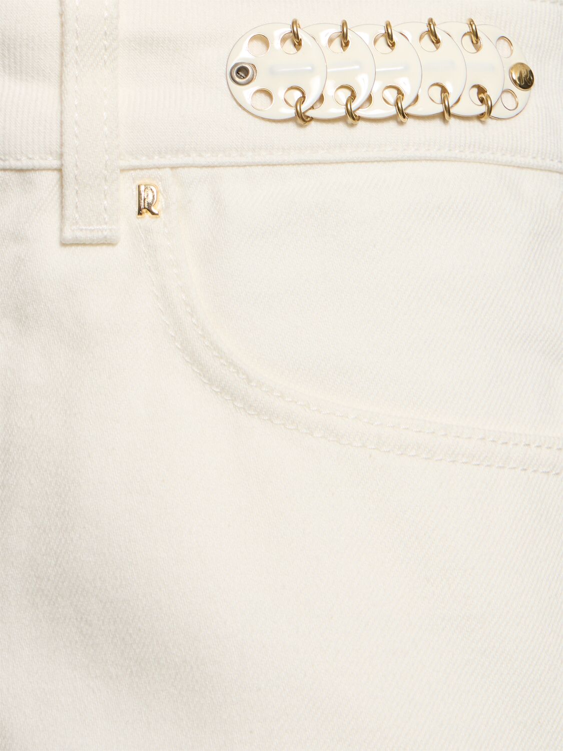 Shop Rabanne Embellished High Rise Straight Jeans In White