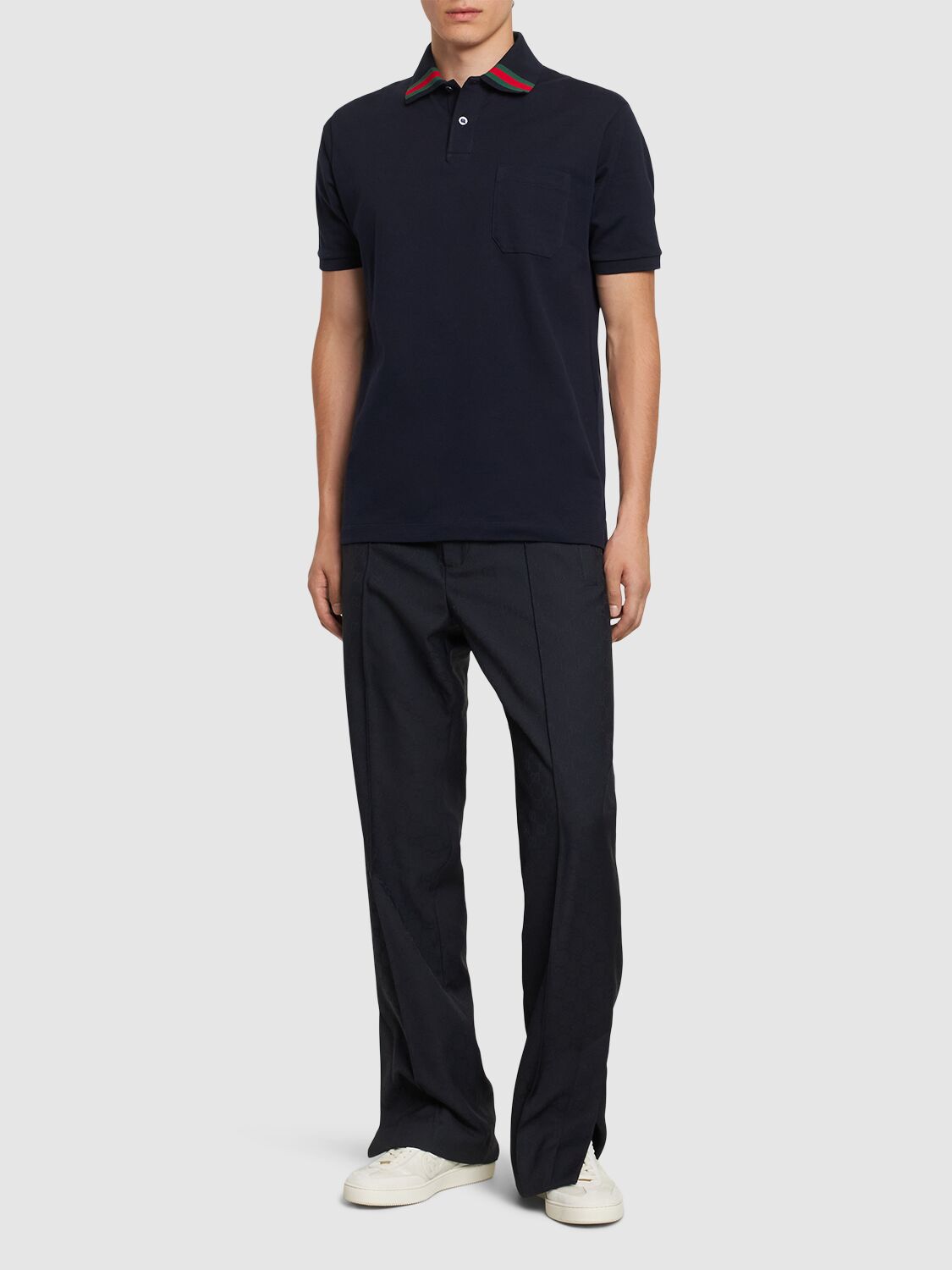 Shop Gucci Stretch Cotton Piquet Polo Shirt In Navy