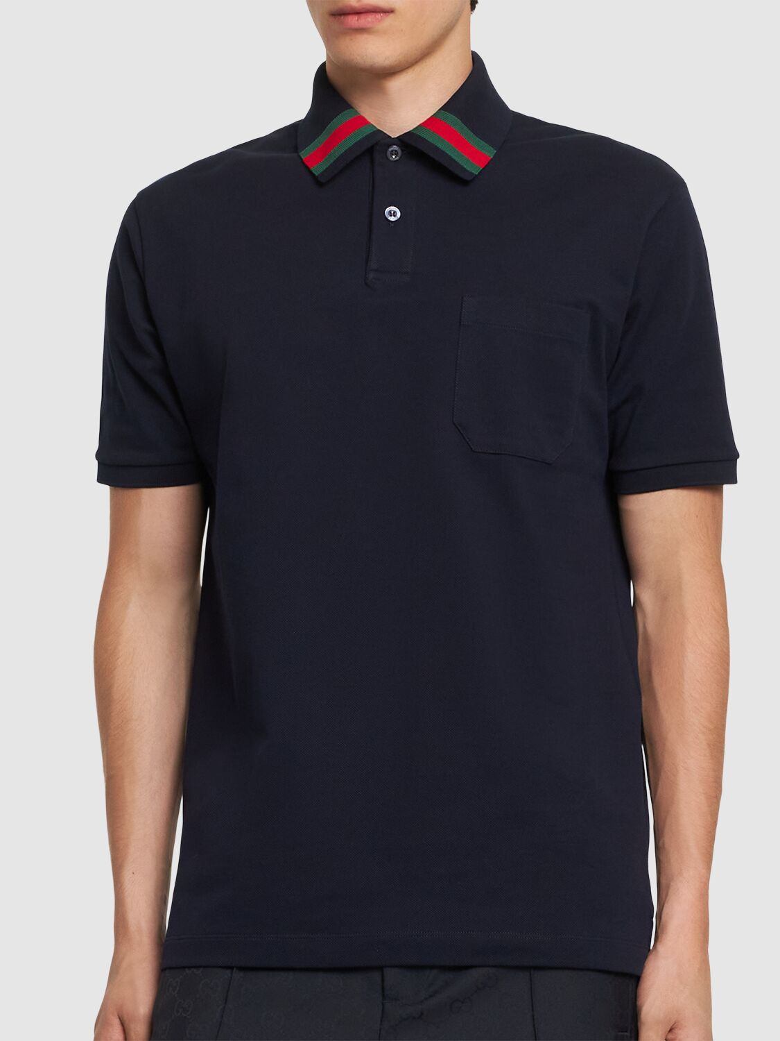 Shop Gucci Stretch Cotton Piquet Polo Shirt In Navy