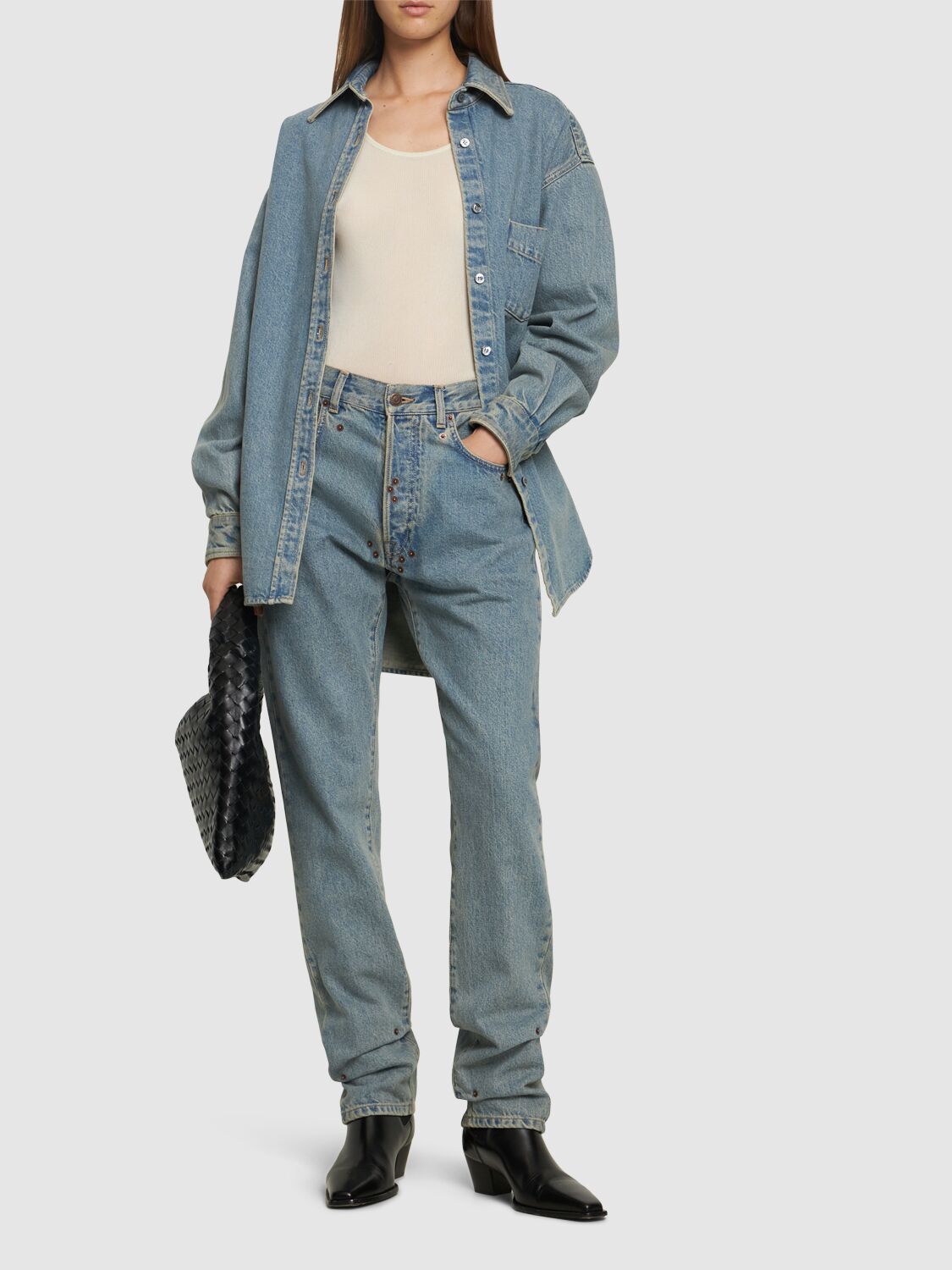 Shop Moschino High Rise Denim Straight Jeans In Blue