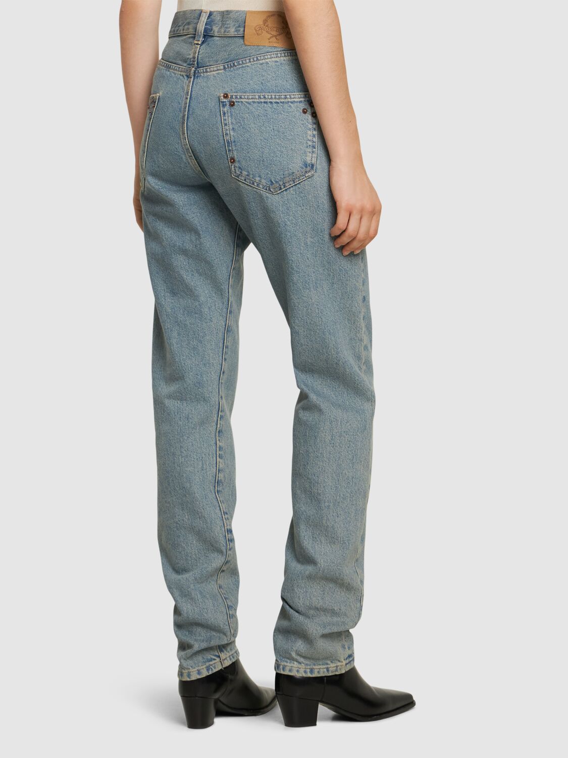 Shop Moschino High Rise Denim Straight Jeans In Blue