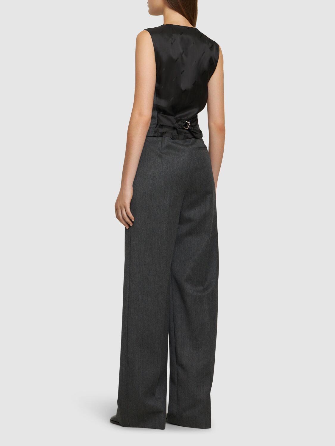 Shop Moschino Grain De Poudre Wool Long Jumpsuit In Grey