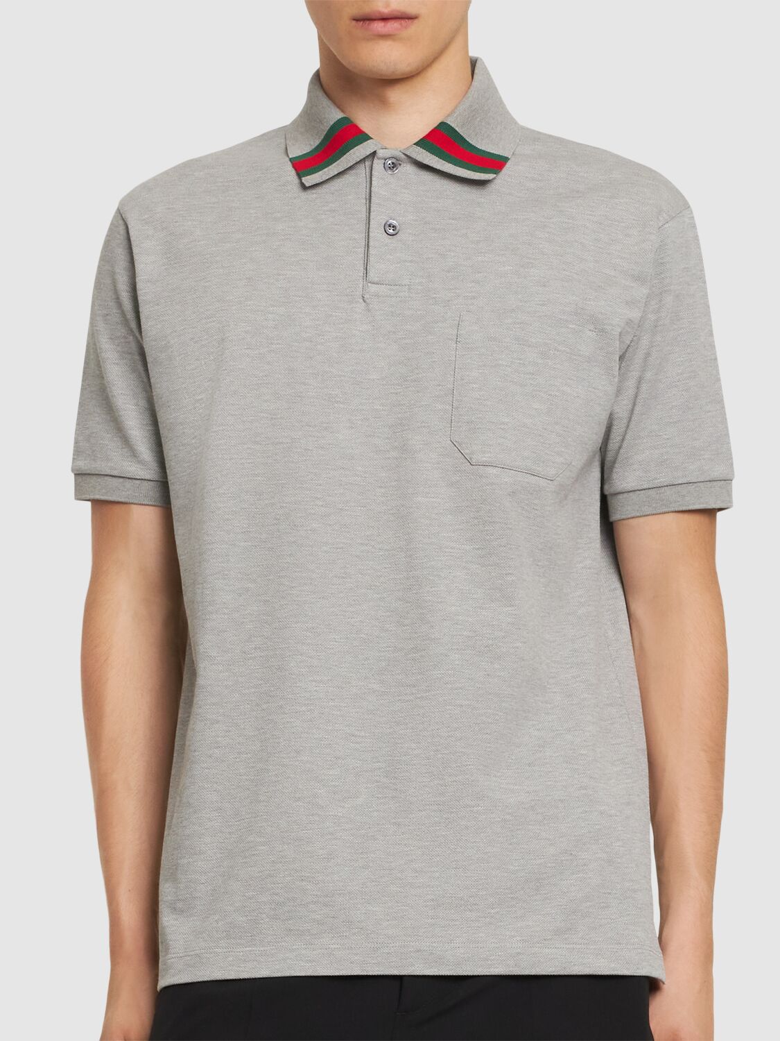 Shop Gucci Stretch Cotton Piquet Polo Shirt In Heather Grey