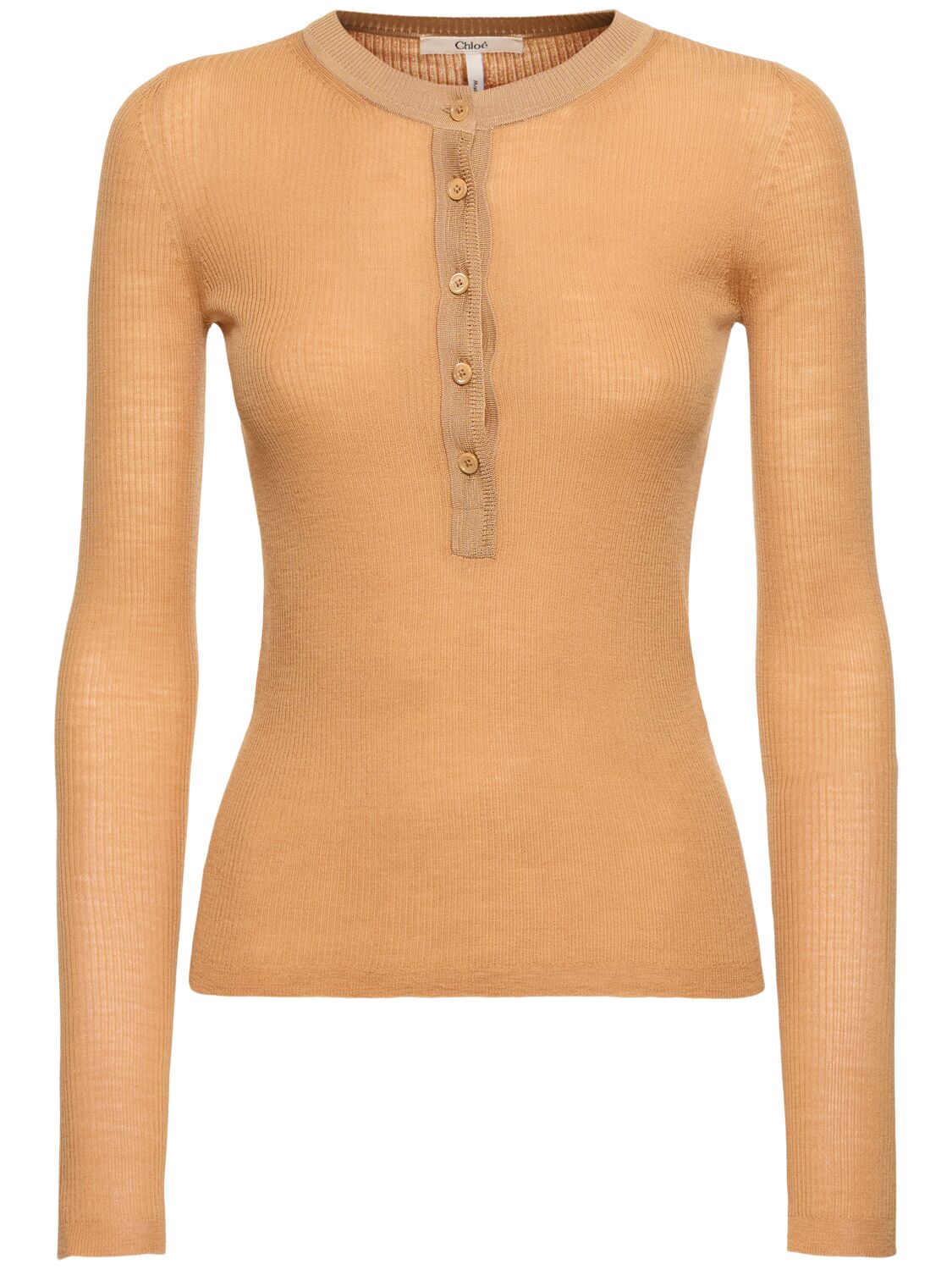 Shop Chloé Rib Knit Long Sleeve Top In Orange