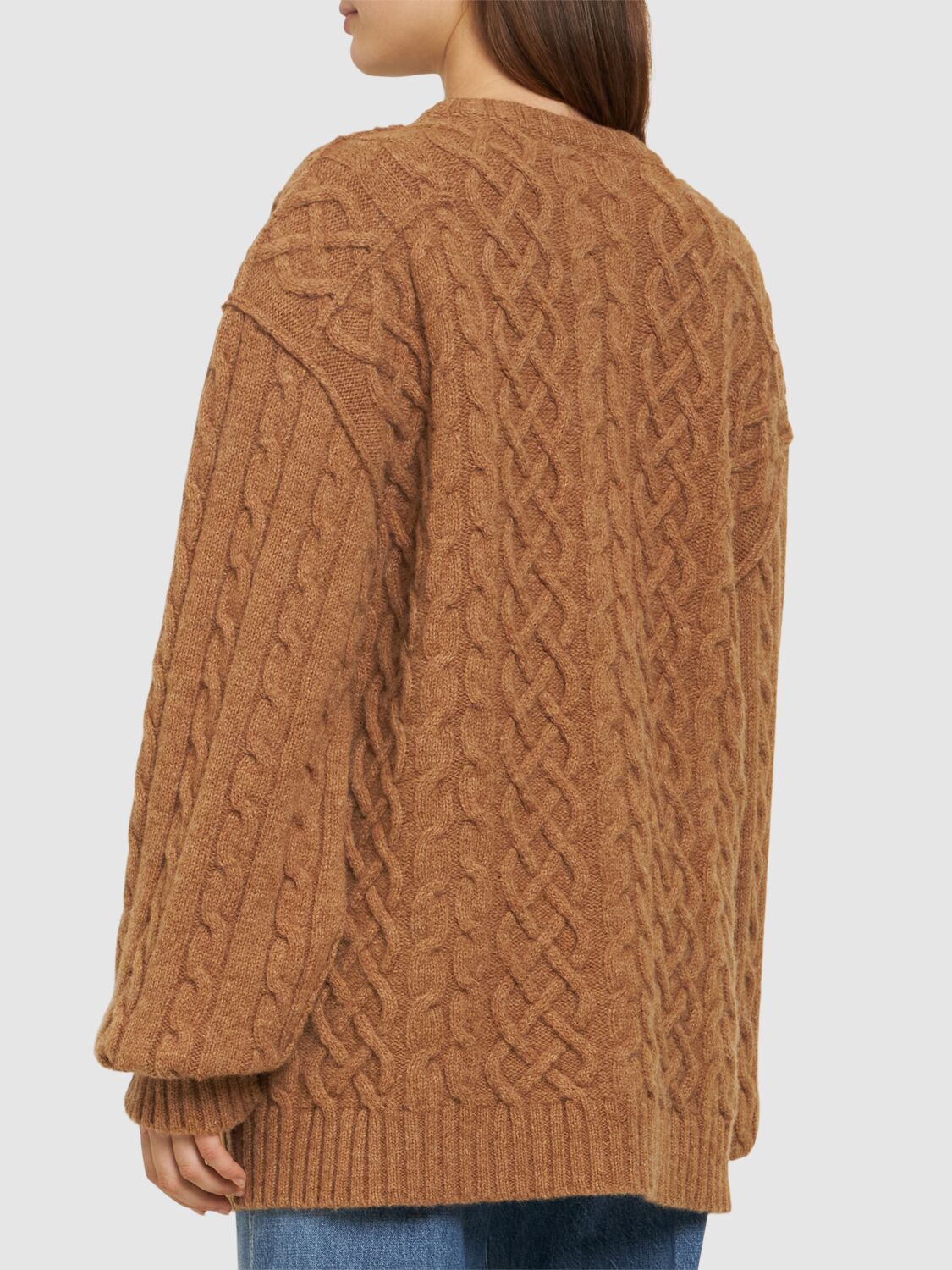 Shop Moschino Wool Cable Knit Sweater In Brown