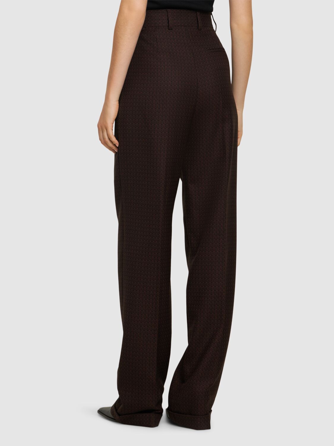 Shop Moschino High Rise Jacquard Straight Pants In Brown/multi