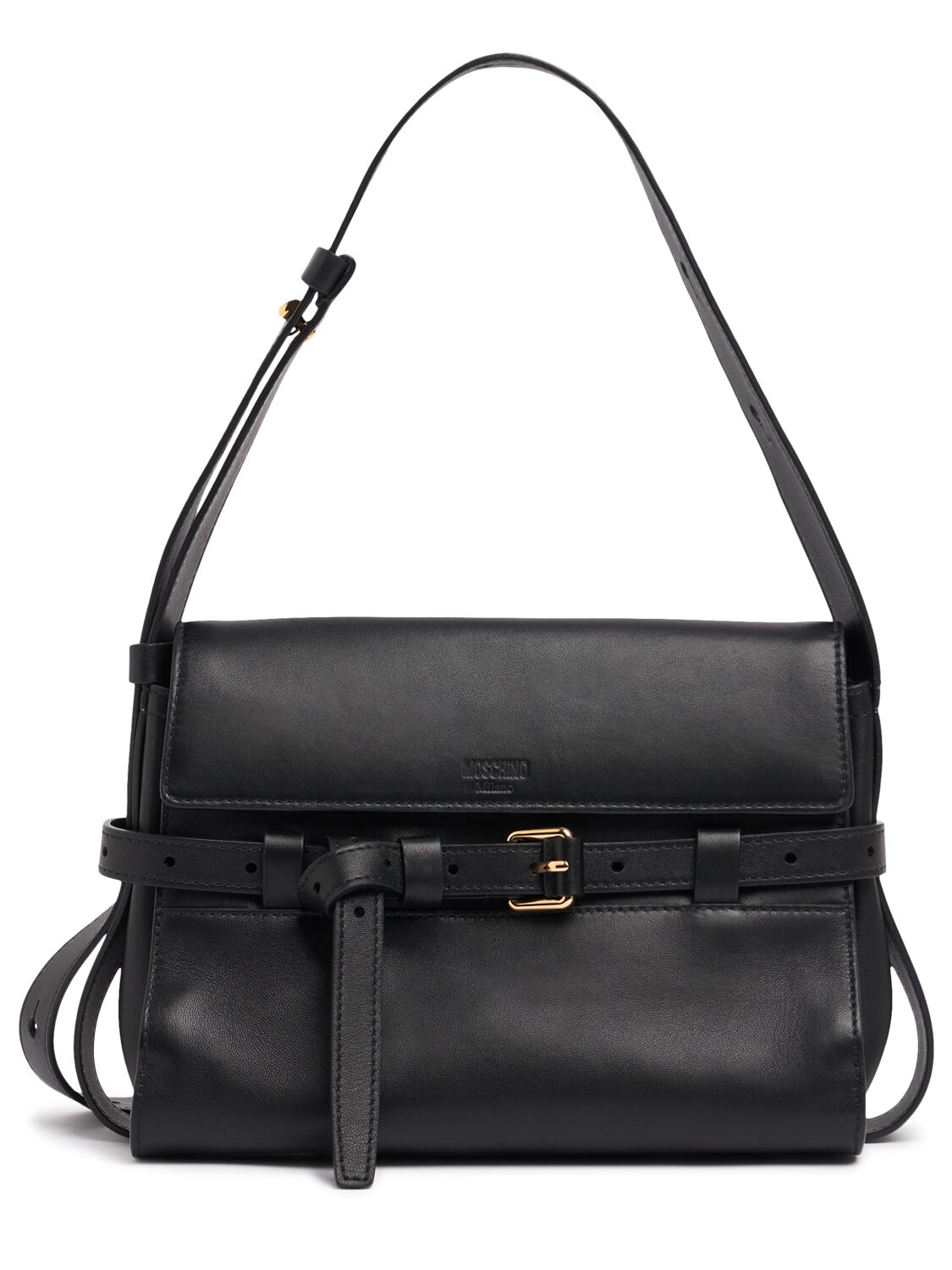 Moschino Tie Me Belted Nappa Shoulder Bag In Black