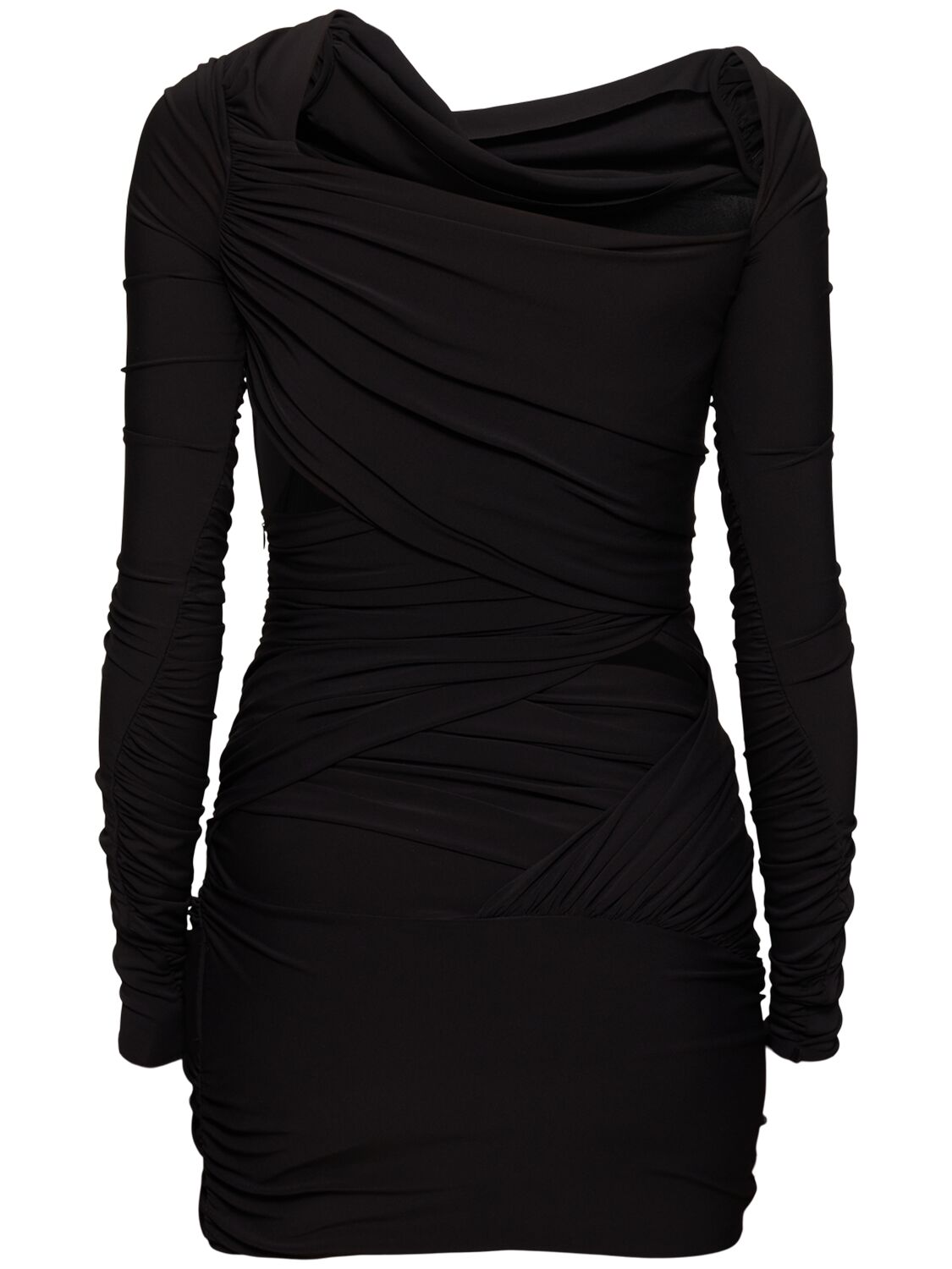 Shop Attico Draped Stretch Jersey Mini Dress In Black