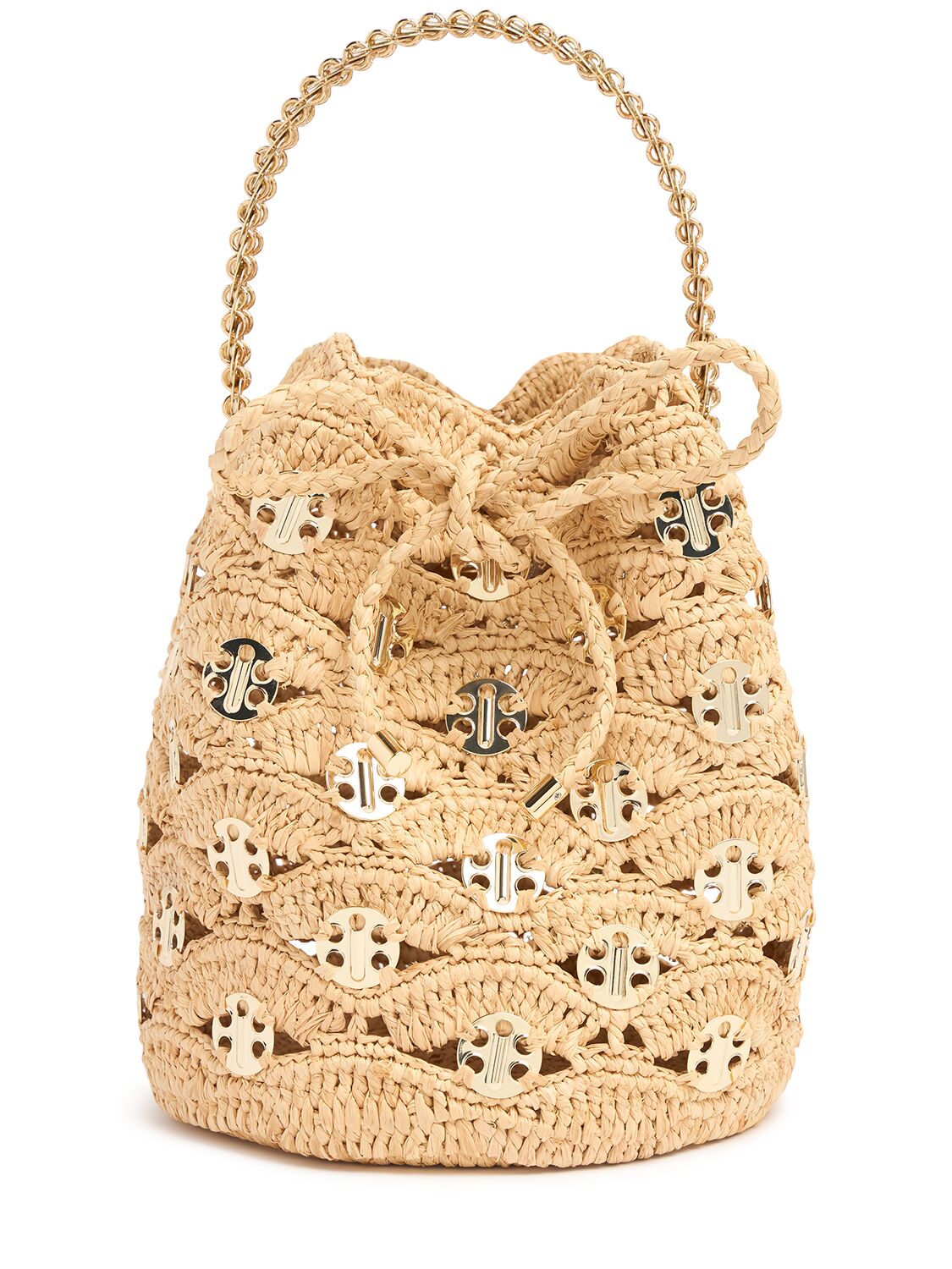 Rabanne Sac À Main Raffia Bucket Bag In Natural/light