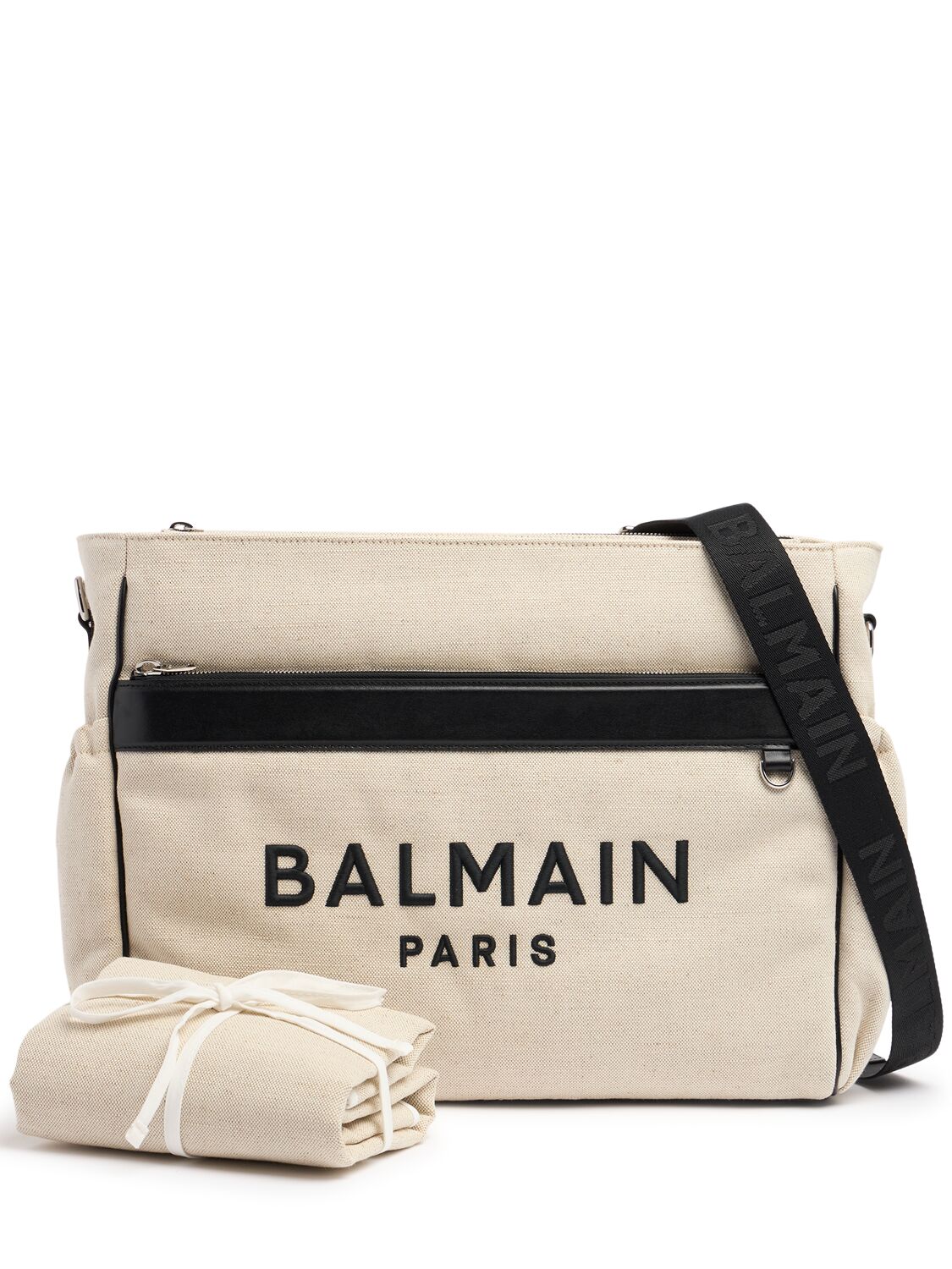 Balmain Cotton Canvas Changing Bag W/ Logo In White/black