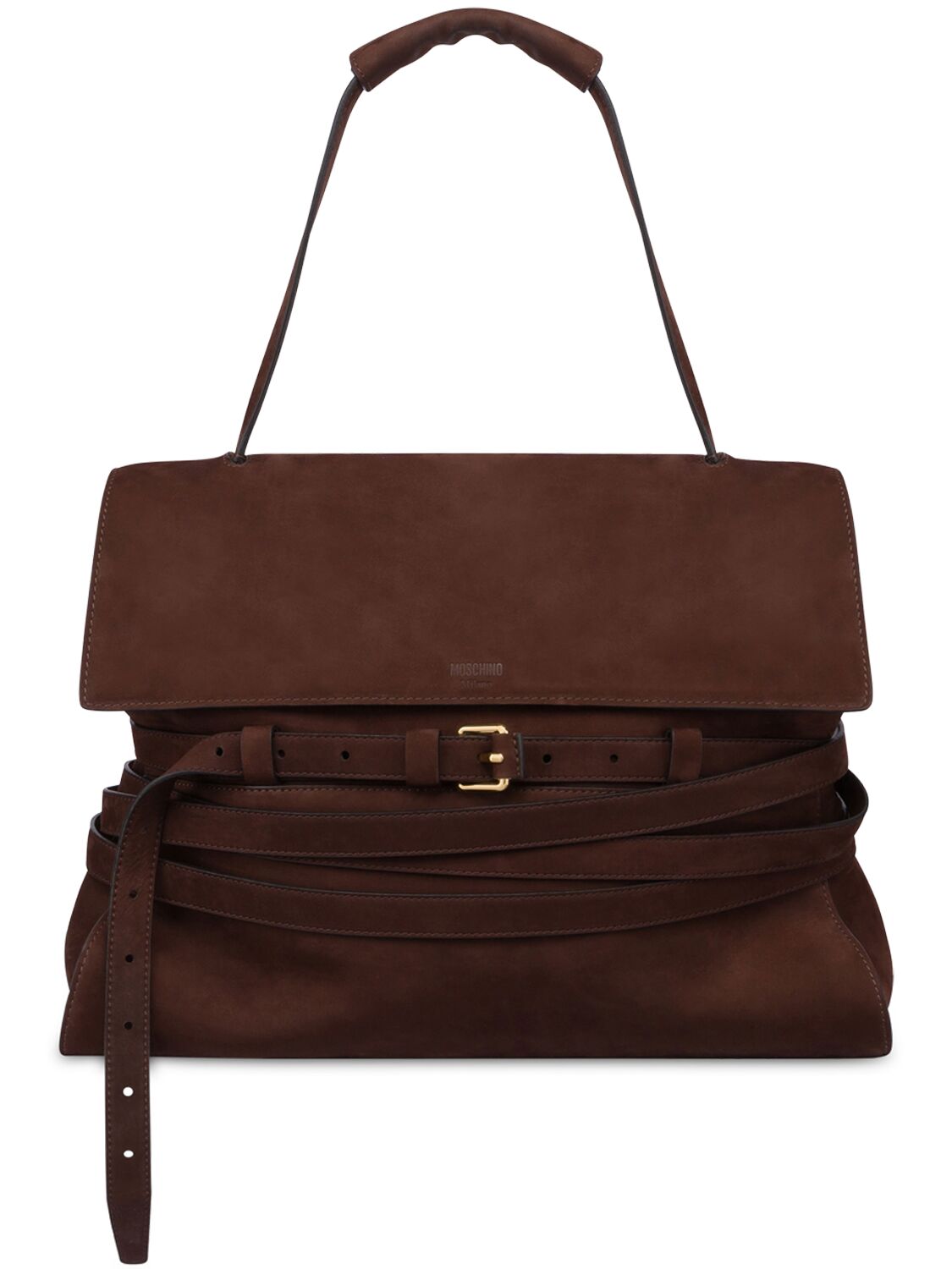 Moschino Tie Me Belted Nabuk Leather Tote Bag In Brown