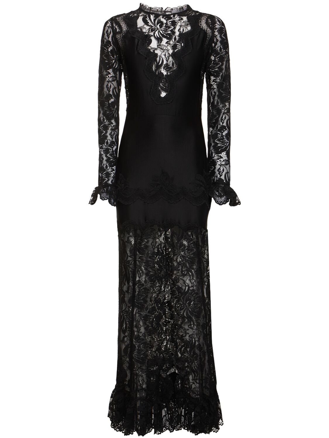Rabanne Fitted Lace Dress With High Collar In 黑色
