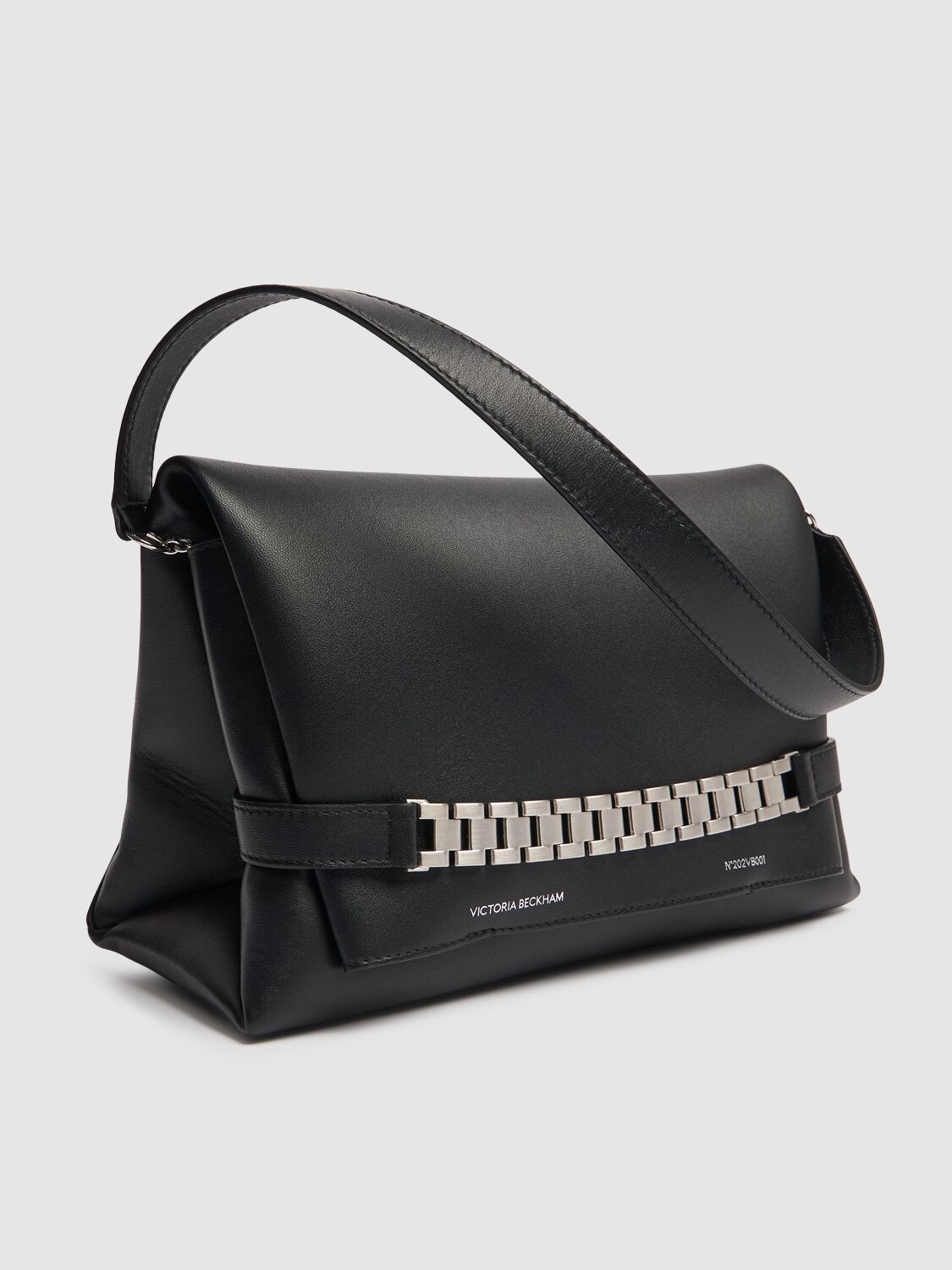 Shop Victoria Beckham Chain Brushed Leather Clutch In Black