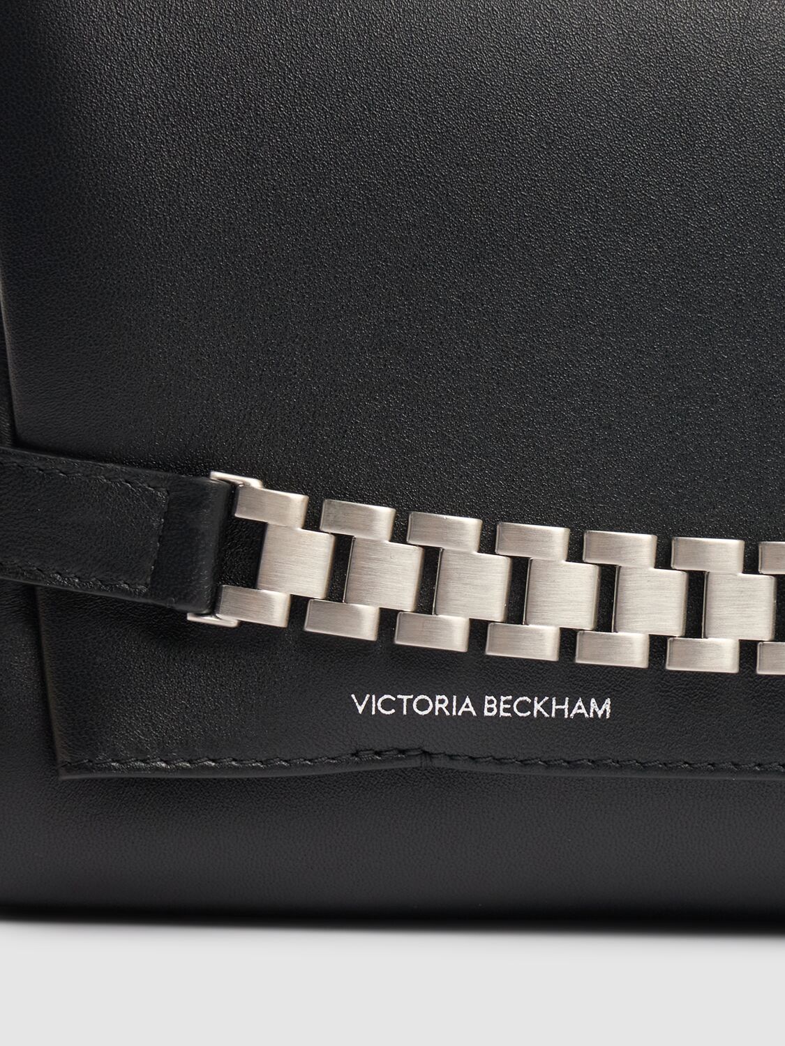 Shop Victoria Beckham Chain Brushed Leather Clutch In Black