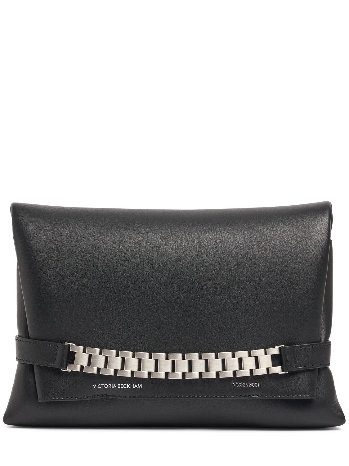 Victoria Beckham Chain Brushed Leather Clutch In Black