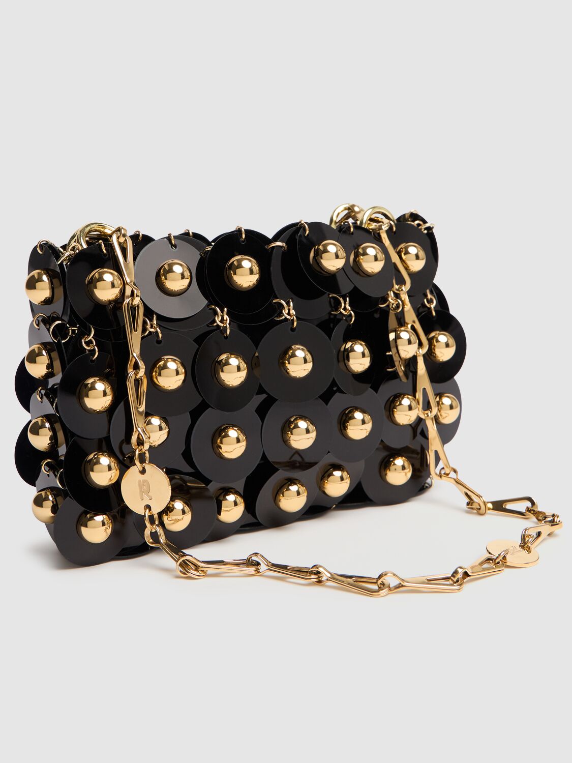 Shop Rabanne Sac À Main Semi Sfera Studs Shoulder Bag In 黑色/金色