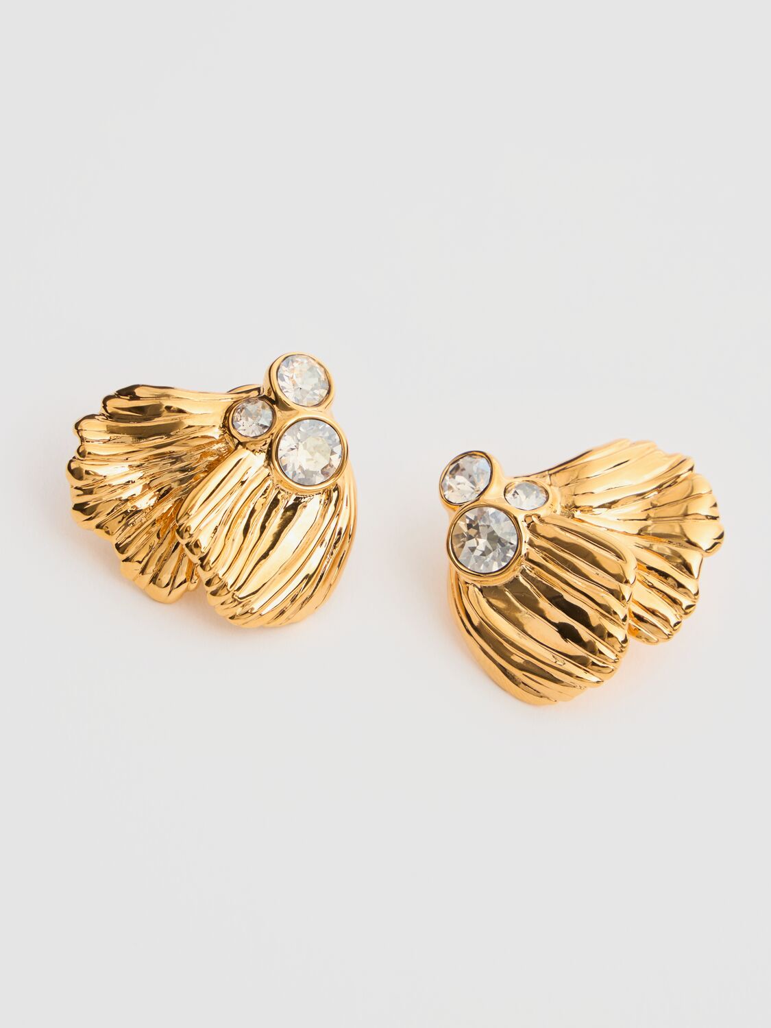 Shop Chloé Flowers Crystal Stud Earrings In Antique Gold