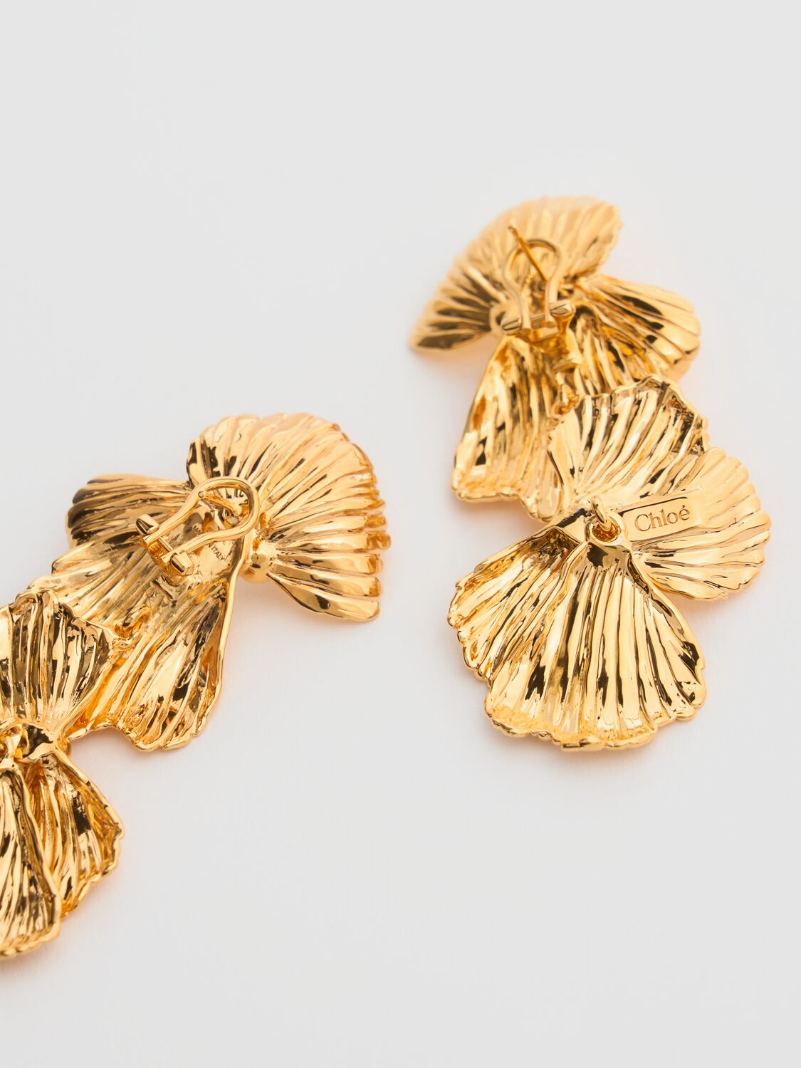 Shop Chloé Flowers Crystal Drop Earrings In Antique Gold