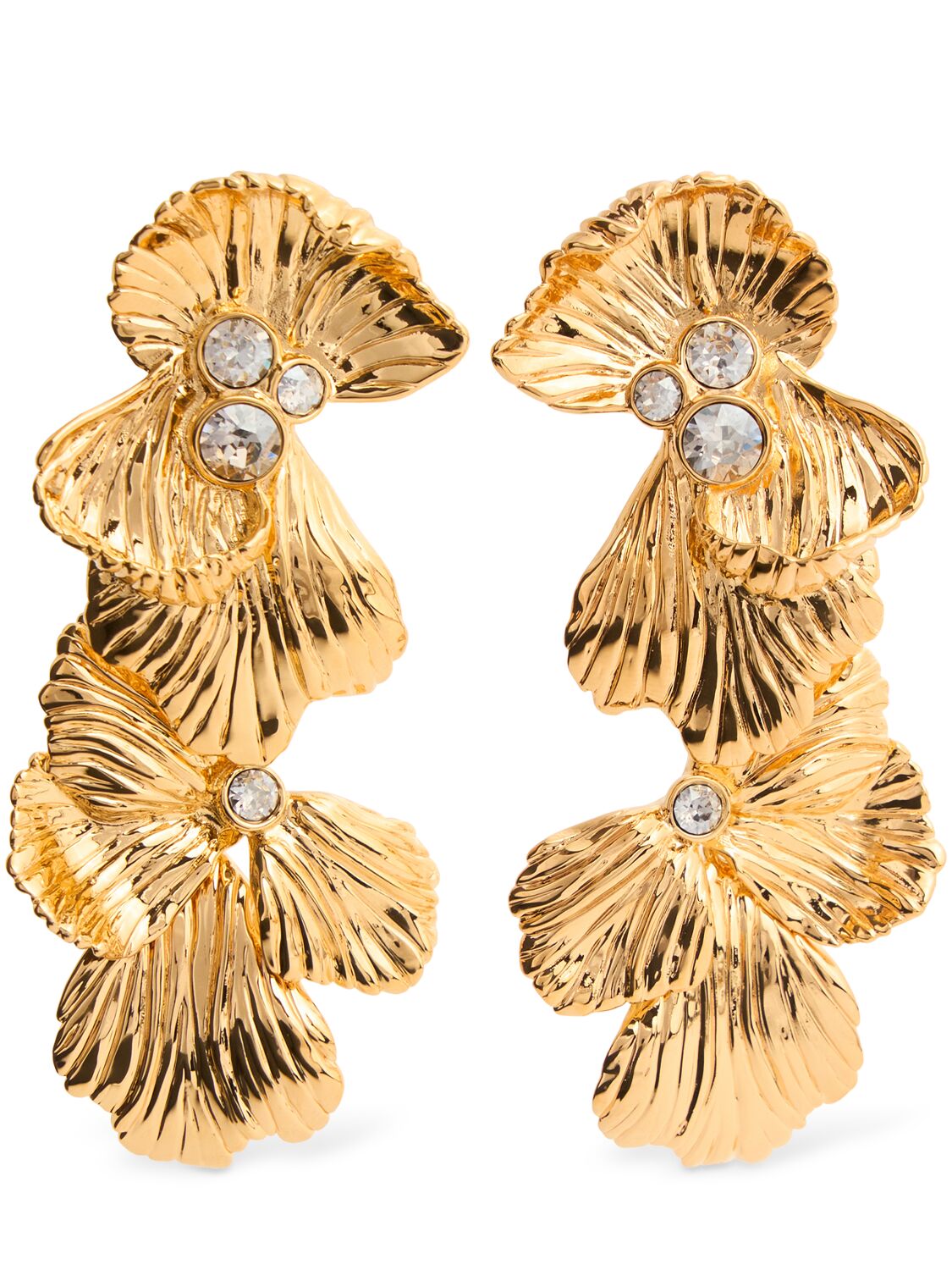 Chloé Flowers Crystal Drop Earrings In Antique Gold