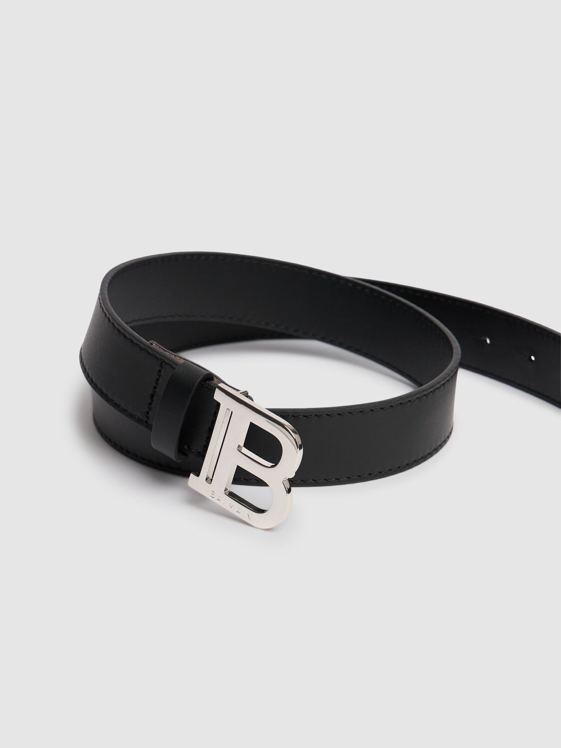 Shop Balmain Leather Belt W/ Logo In Black/silver