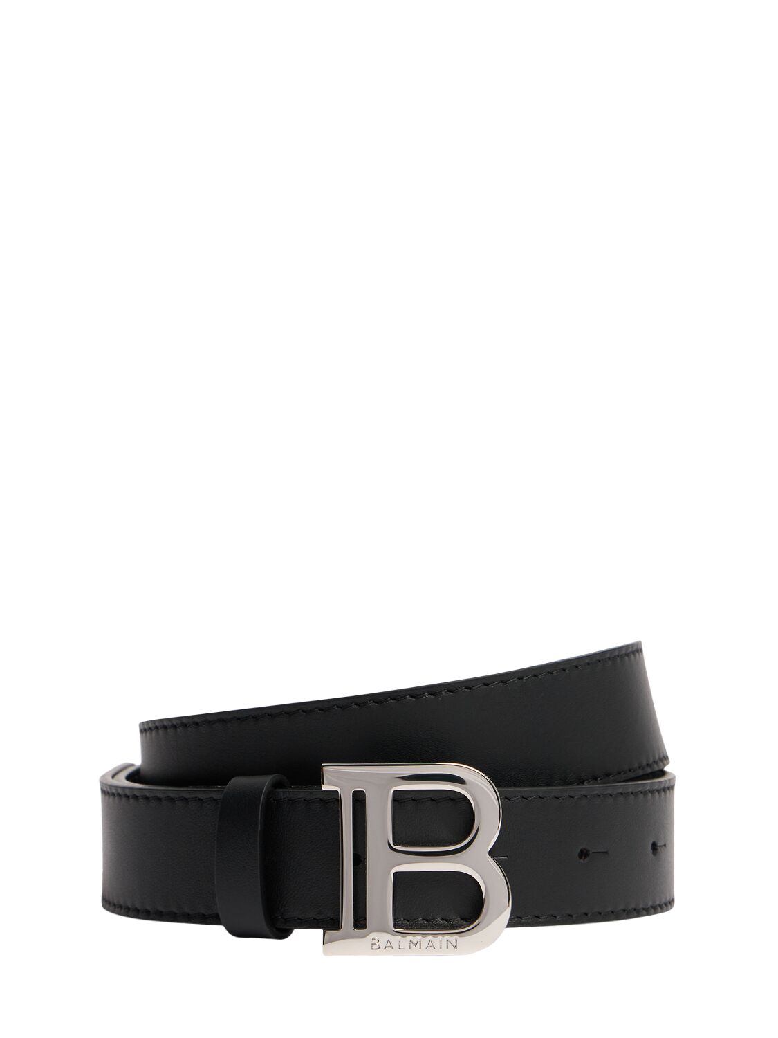 Balmain Leather Belt W/ Logo In Black/silver