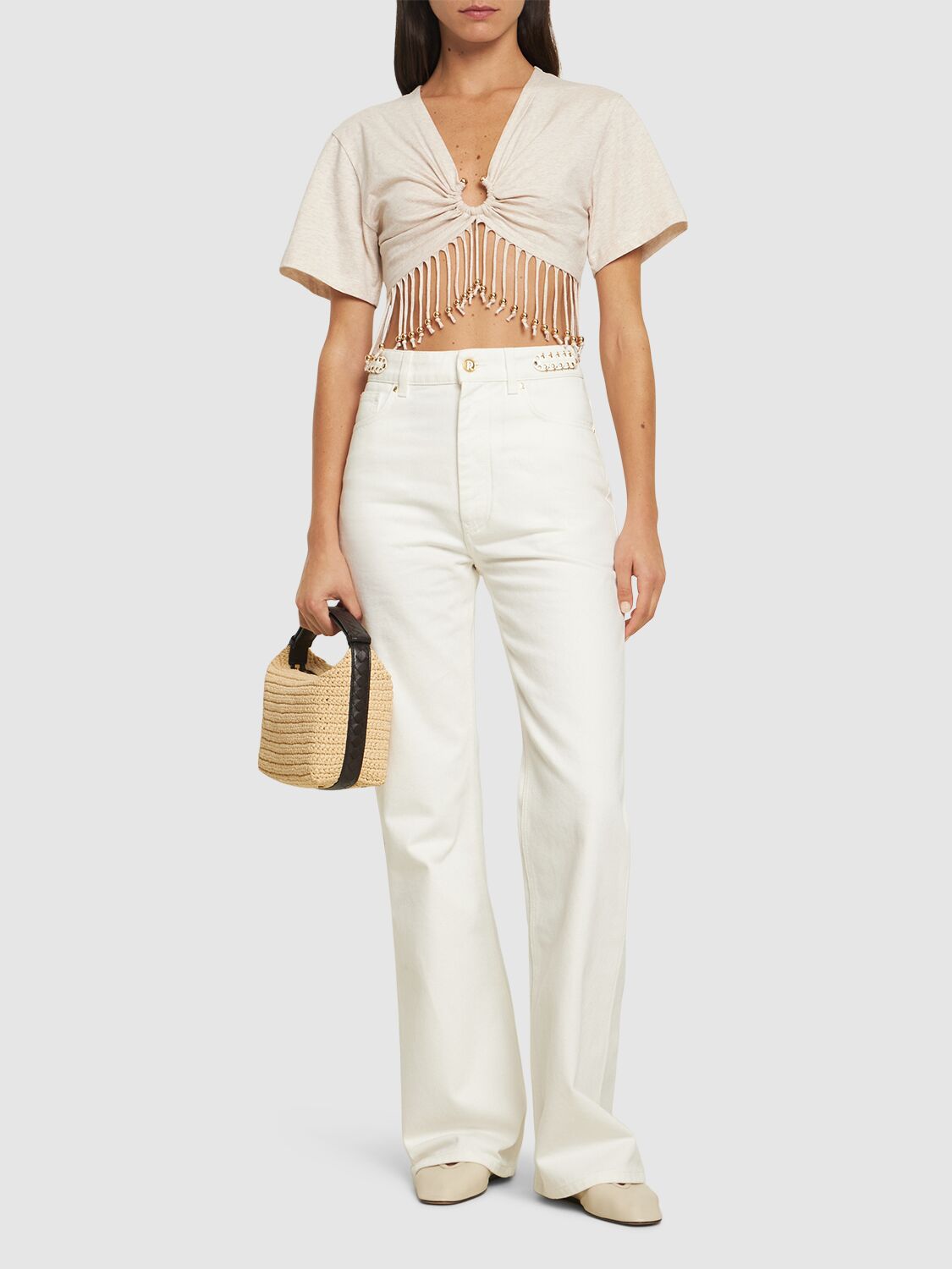 RABANNE EMBELLISHED CROP T-SHIRT 