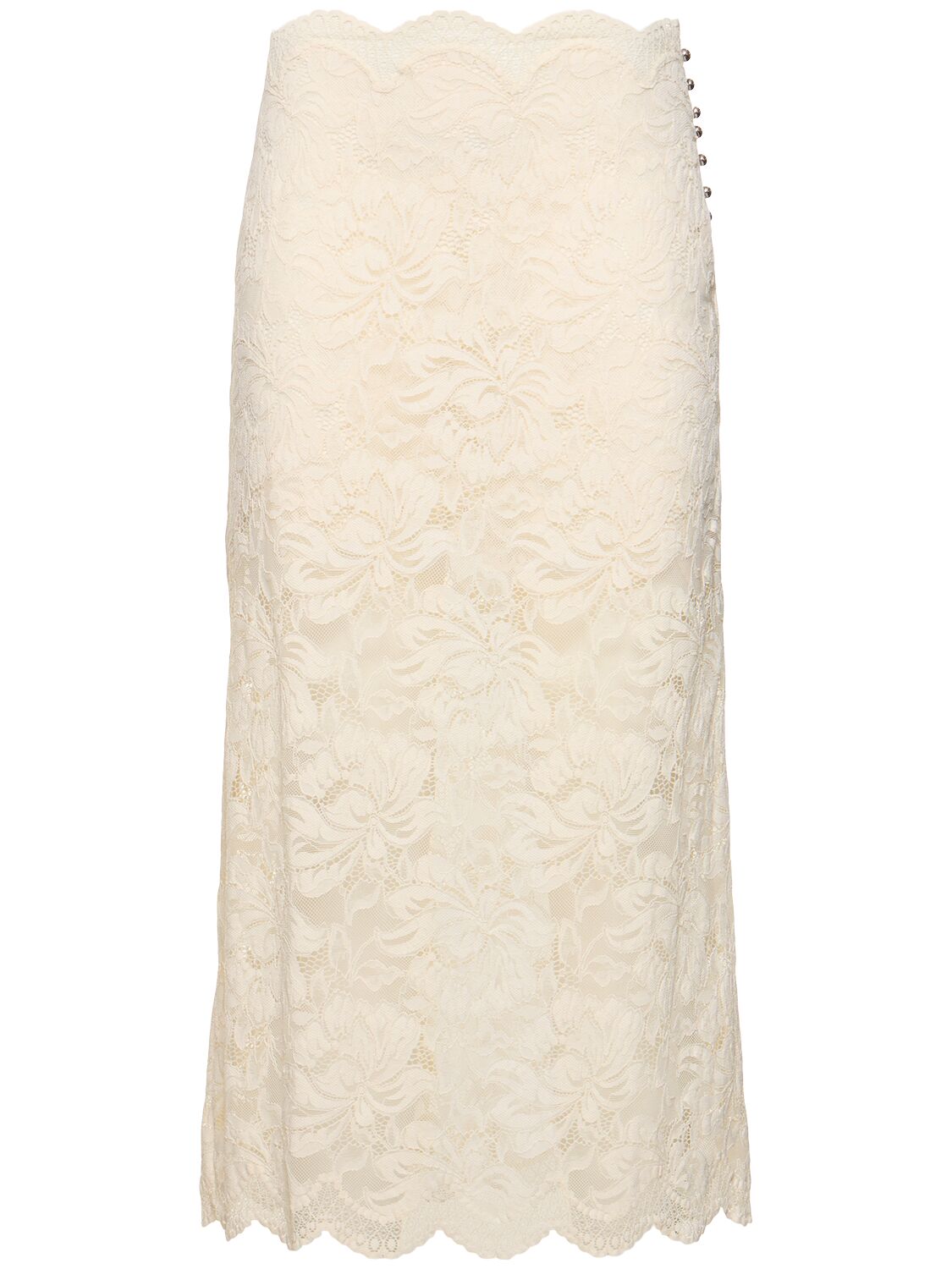 Rabanne Stretch Lace Jersey Midi Skirt In Neutral