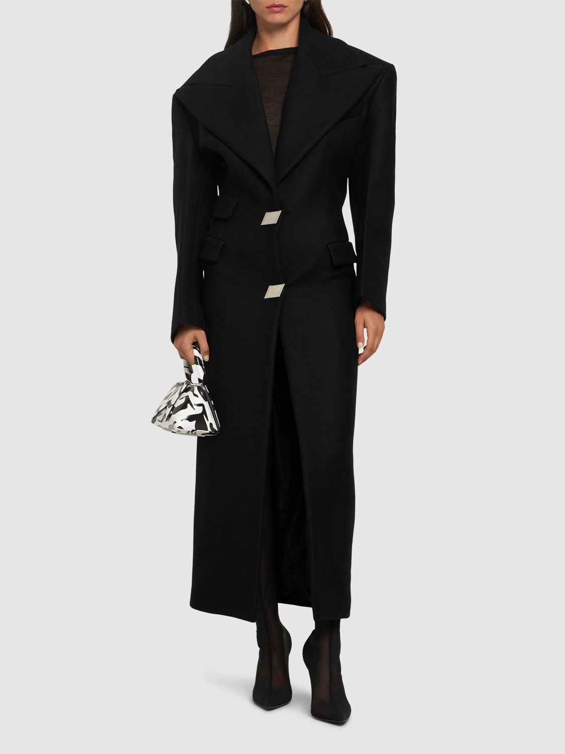 Shop Attico Buttoned Long Coat In Black