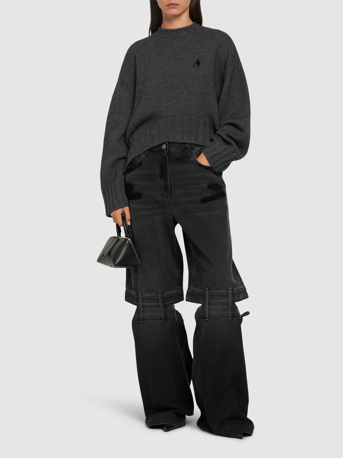 Shop Attico High Rise Wide Jeans W/cutouts In Black