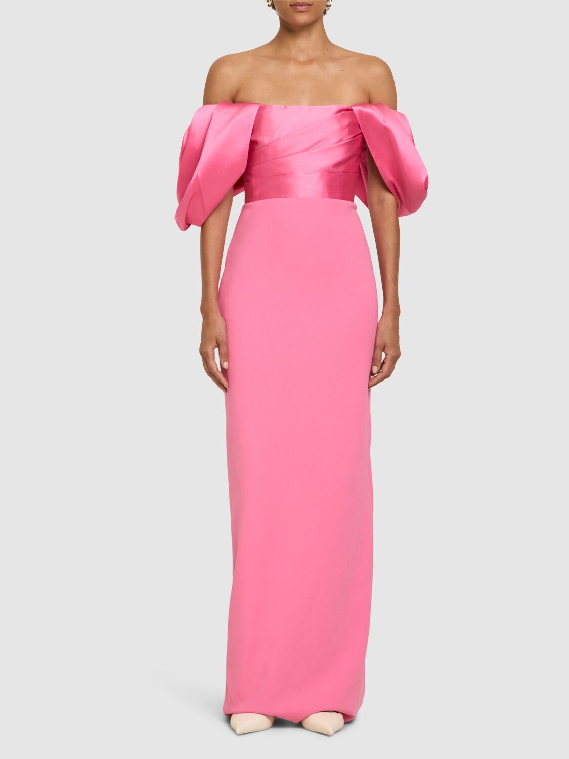 Shop Solace London Sian Crepe Knit & Twill Long Dress In Pink