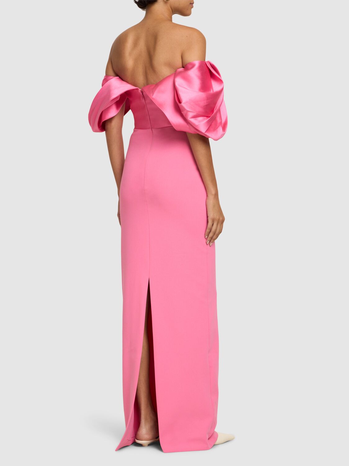 Shop Solace London Sian Crepe Knit & Twill Long Dress In Pink